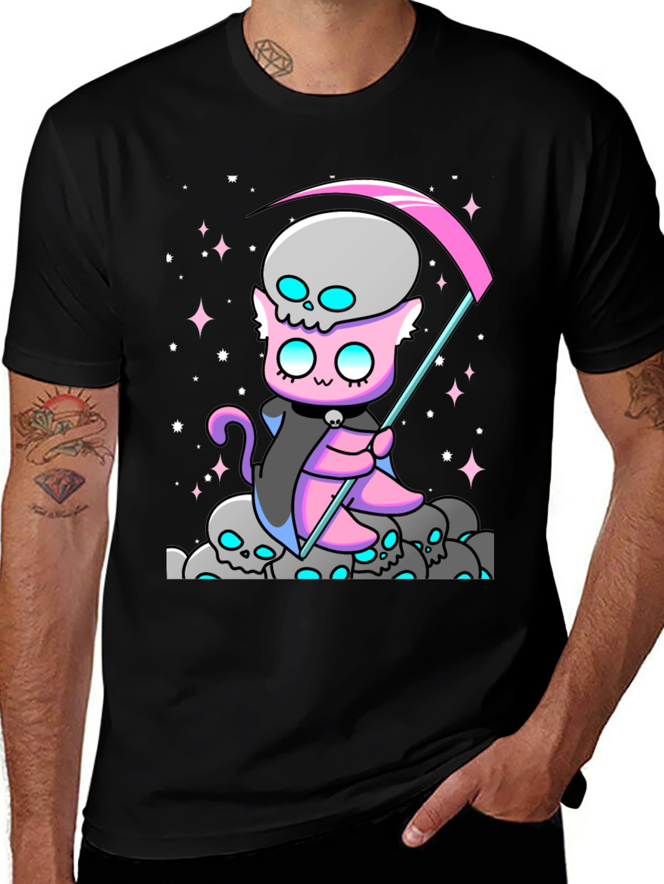 Grim Reaper Cat Graphic T-Shirt