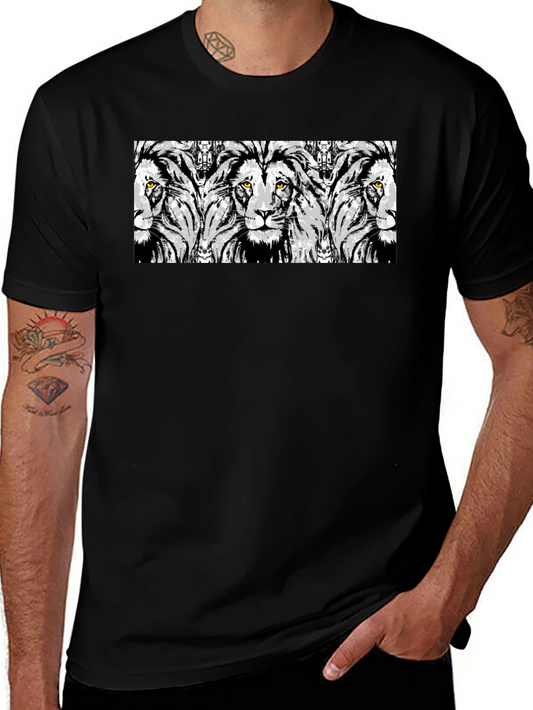 Lion Print Graphic Tee - Stylish Mens Black T-Shirt