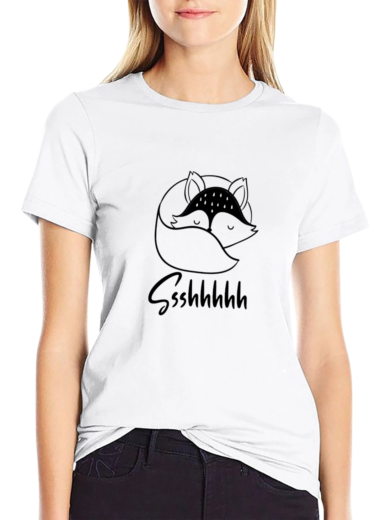 Ssshhhh Sleeping Fox Black T-Shirt