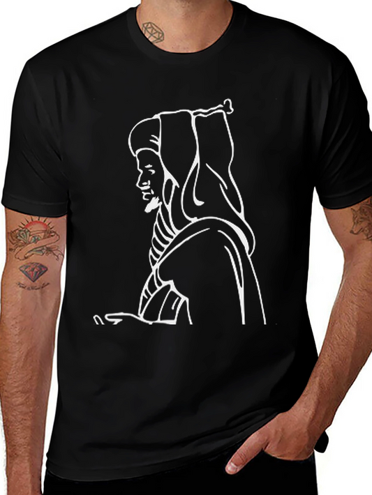 Black T-Shirt with White Outline Design