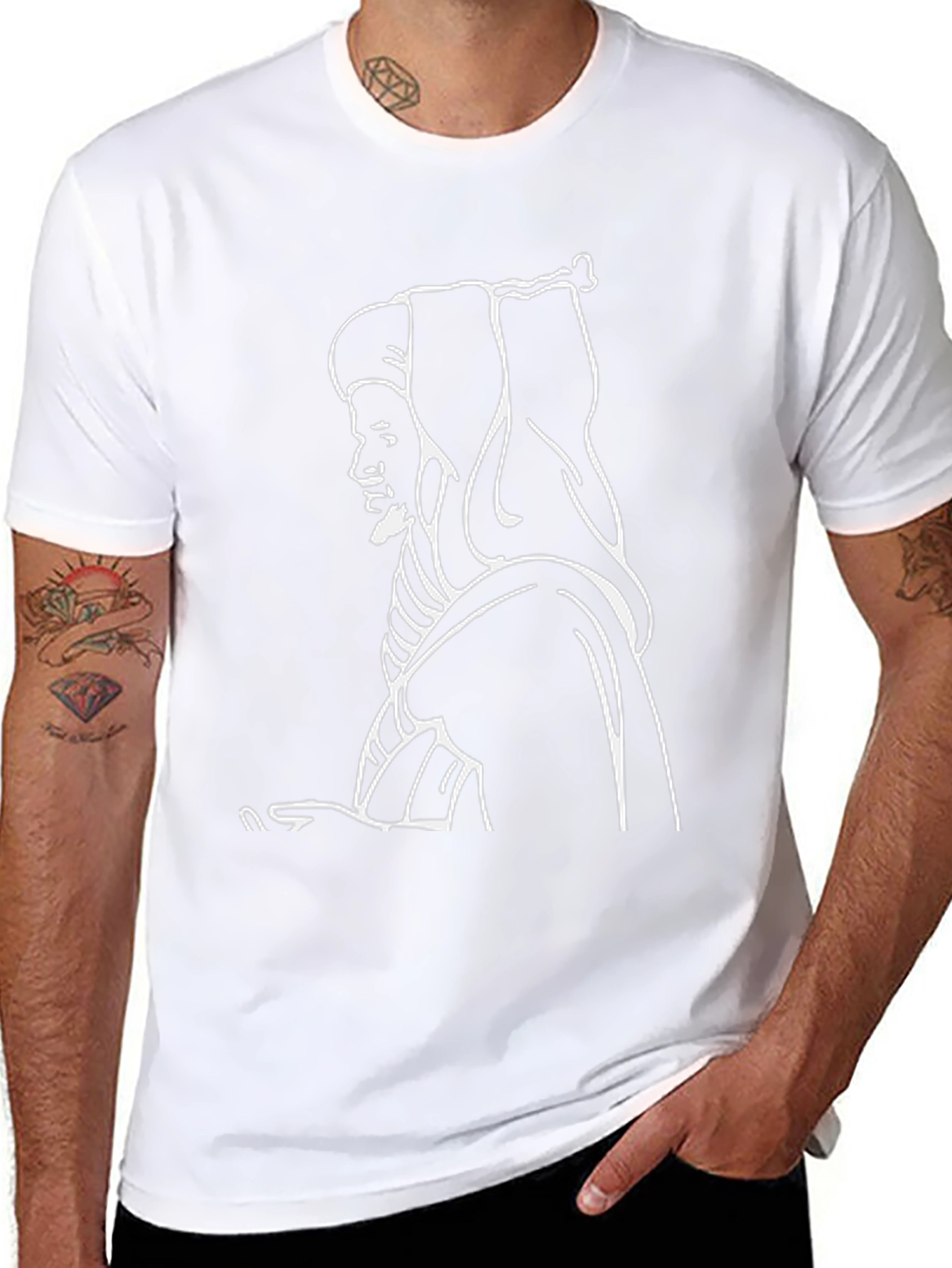 Black T-Shirt with White Outline Design