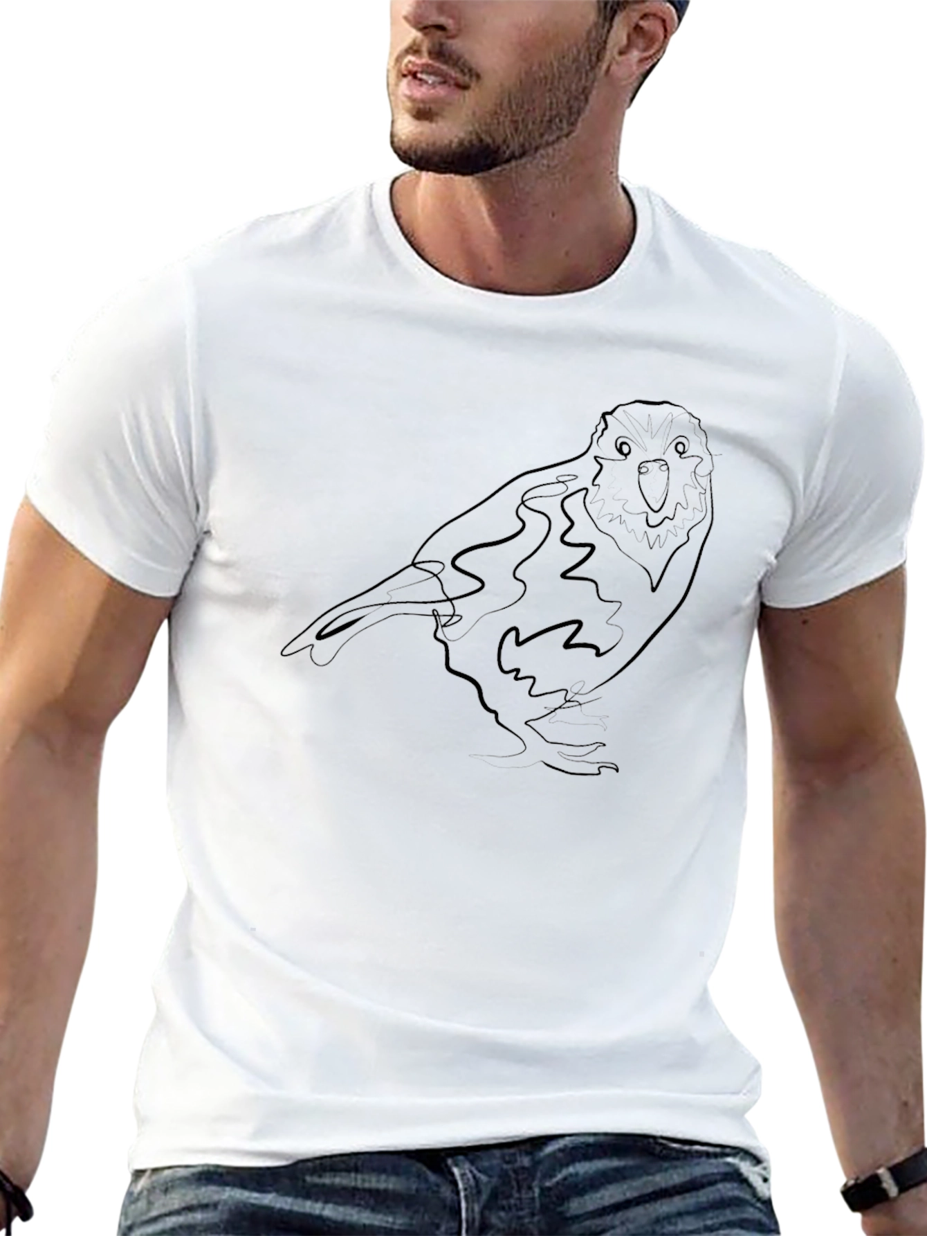 Minimalist Bird Line Art Black T-Shirt