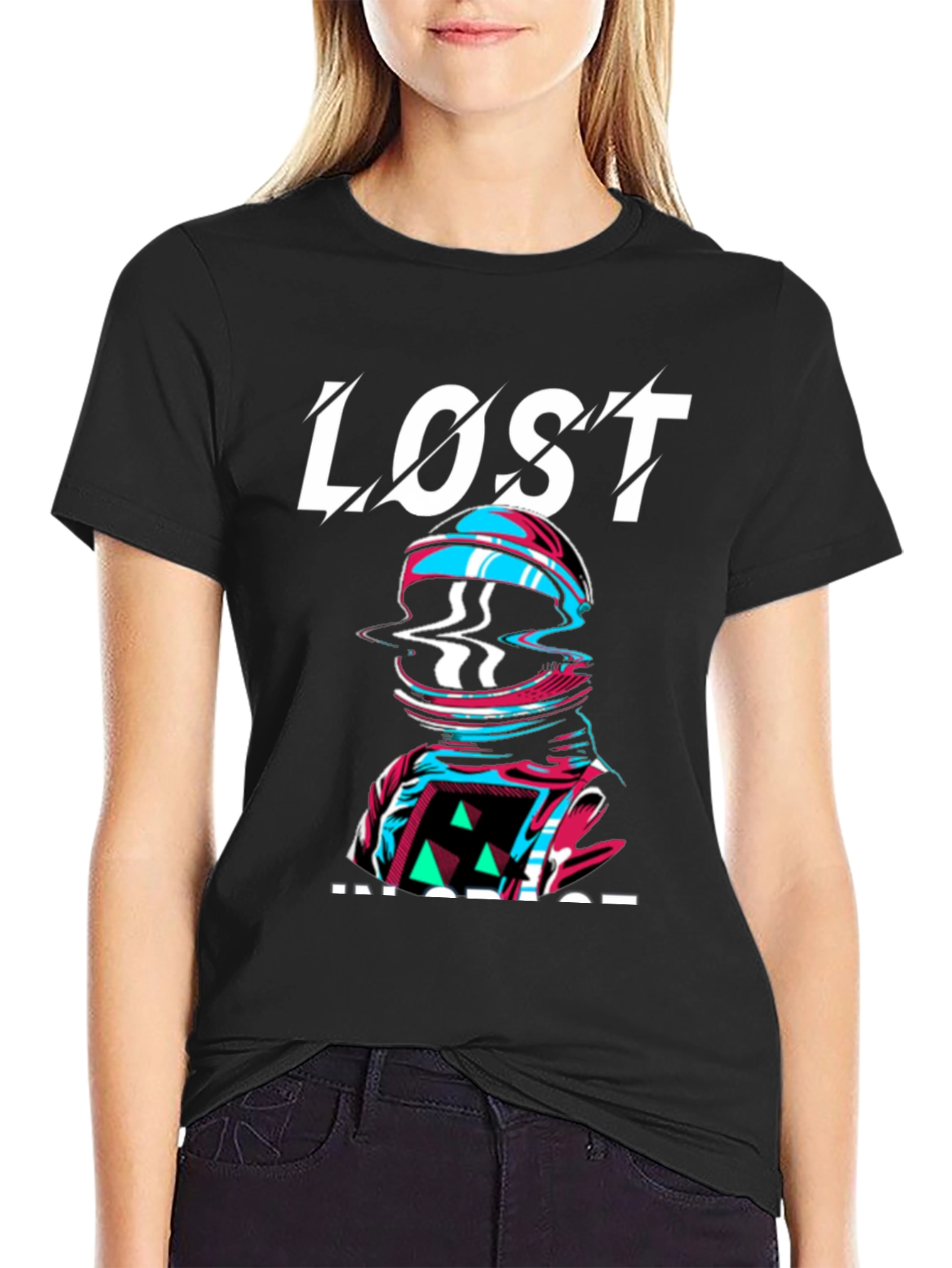 Lost Inside Graphic Print Black T-Shirt