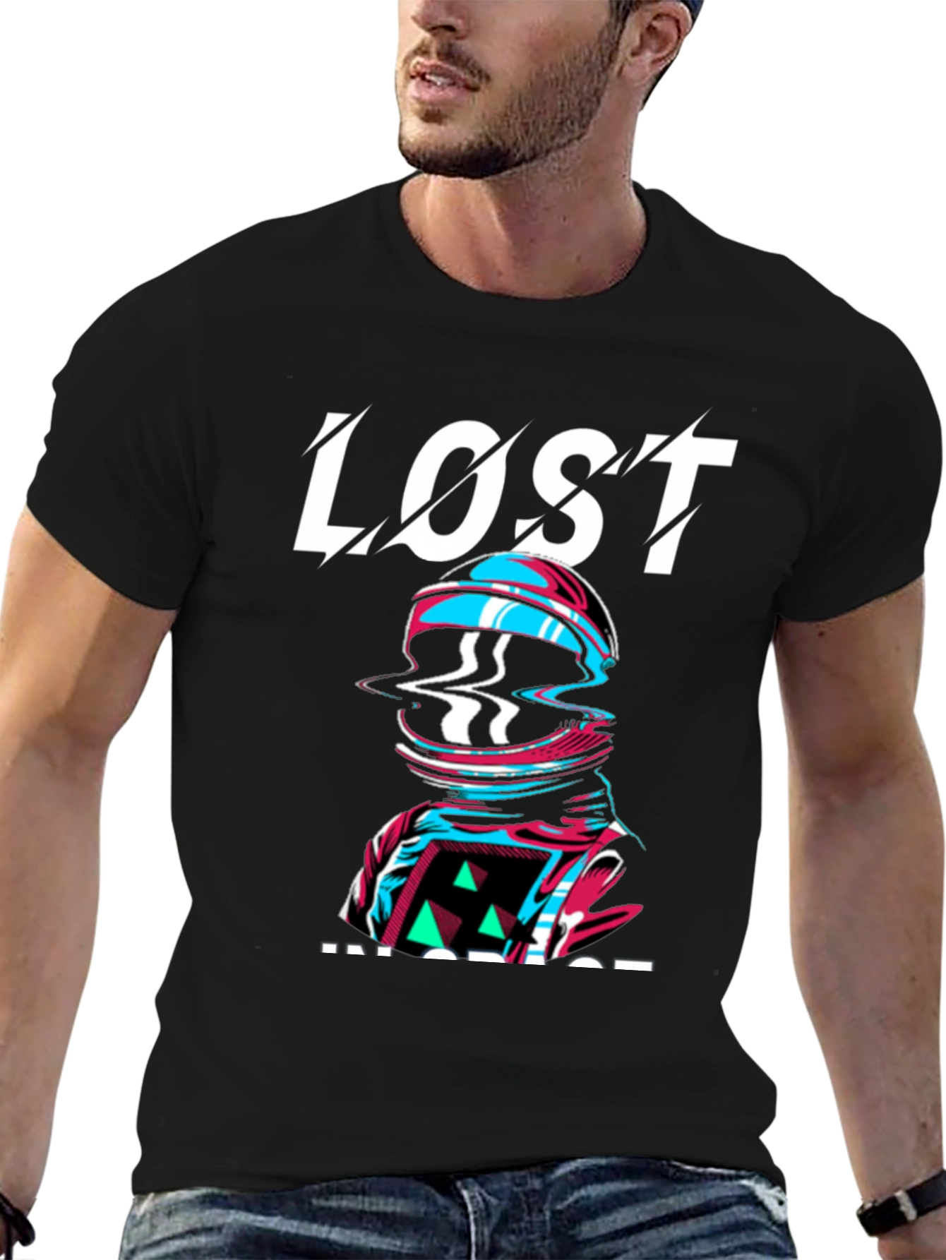 Lost Inside Graphic Print Black T-Shirt