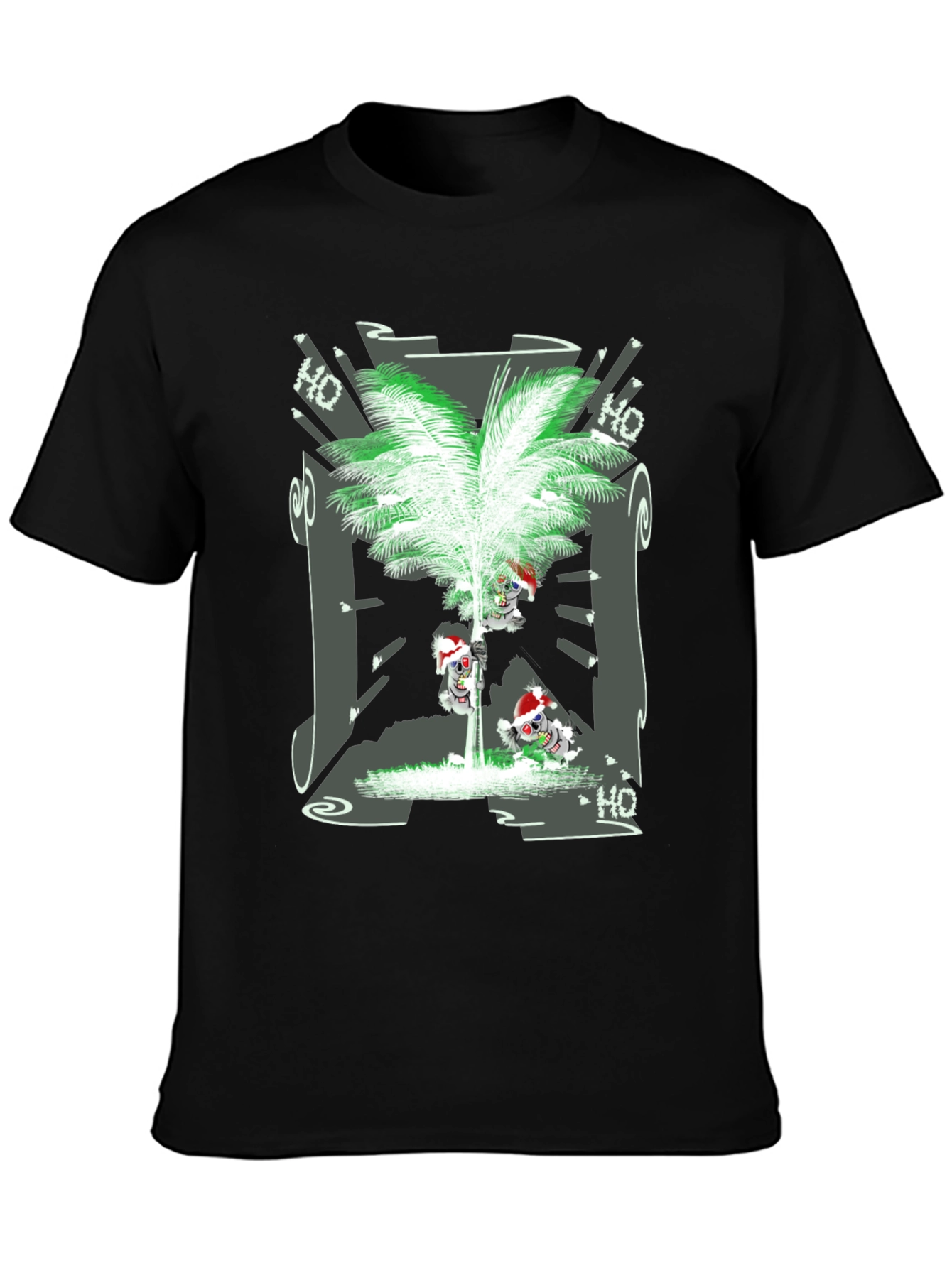Tropical Christmas Tee with Santa Skeleton Design