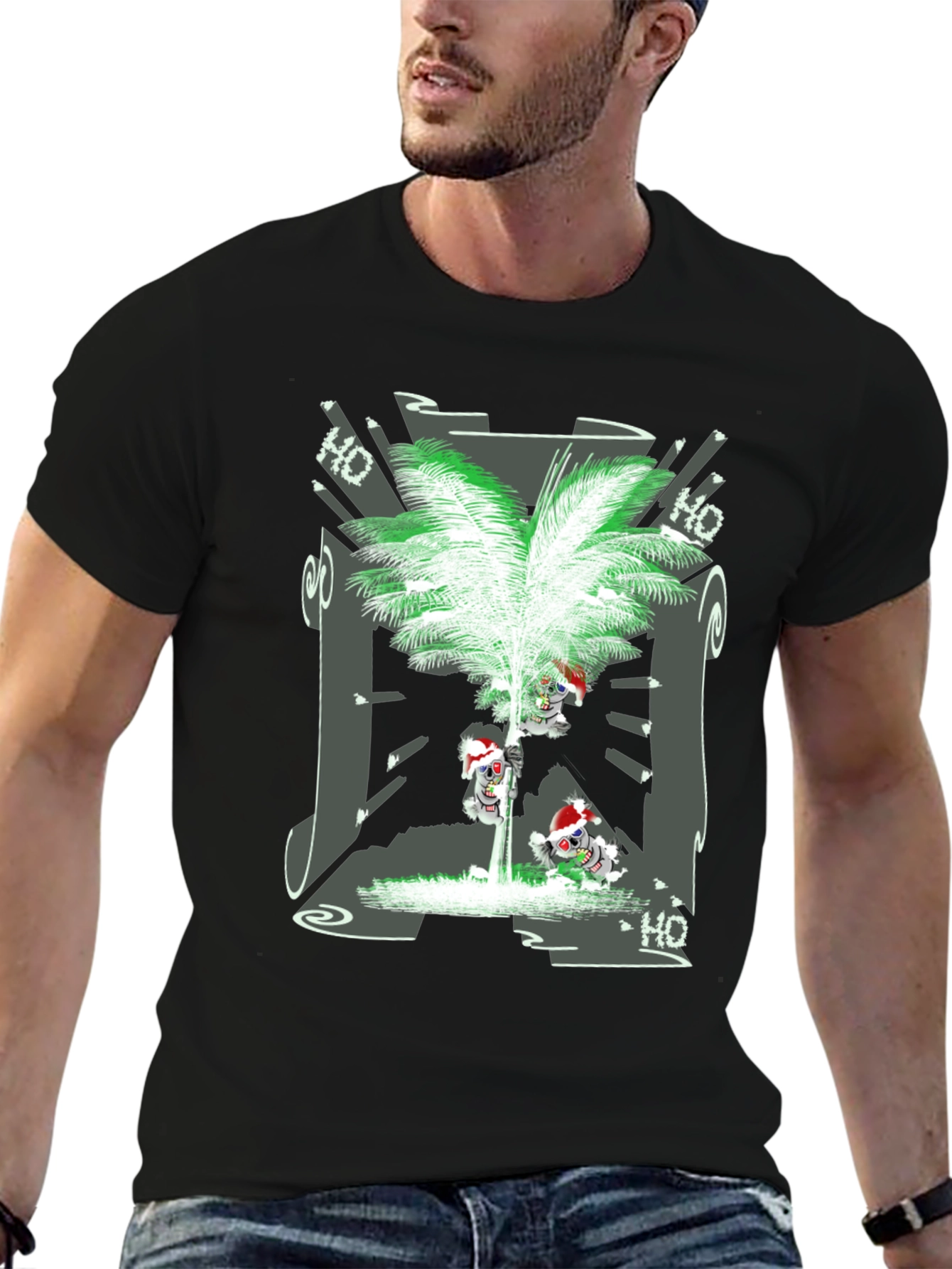 Tropical Christmas Tee with Santa Skeleton Design