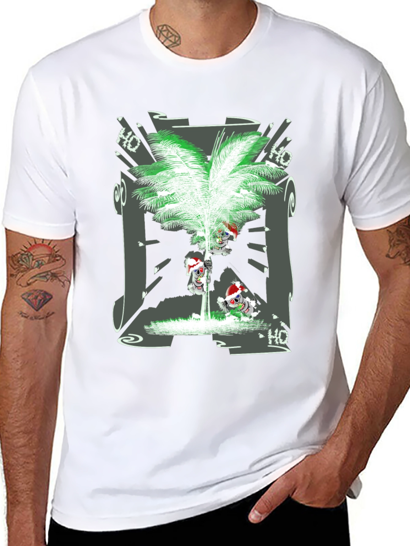 Tropical Christmas Tee with Santa Skeleton Design