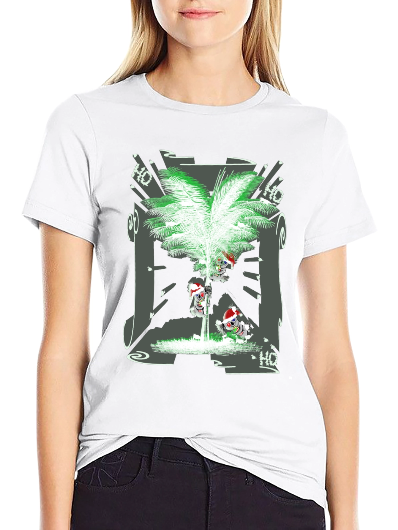Tropical Christmas Tee with Santa Skeleton Design