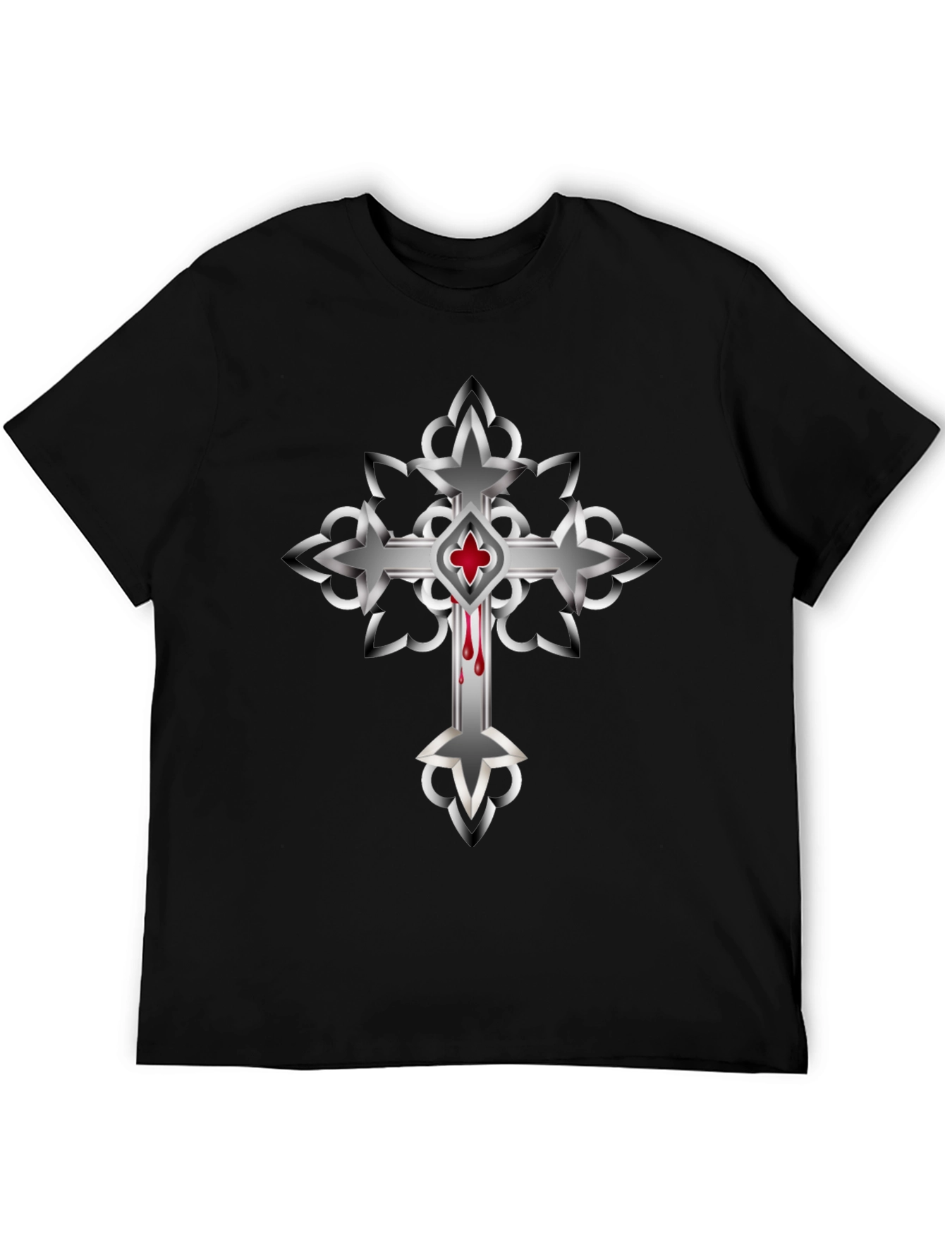 Gothic Cross Graphic T-Shirt - Mens Black Tee