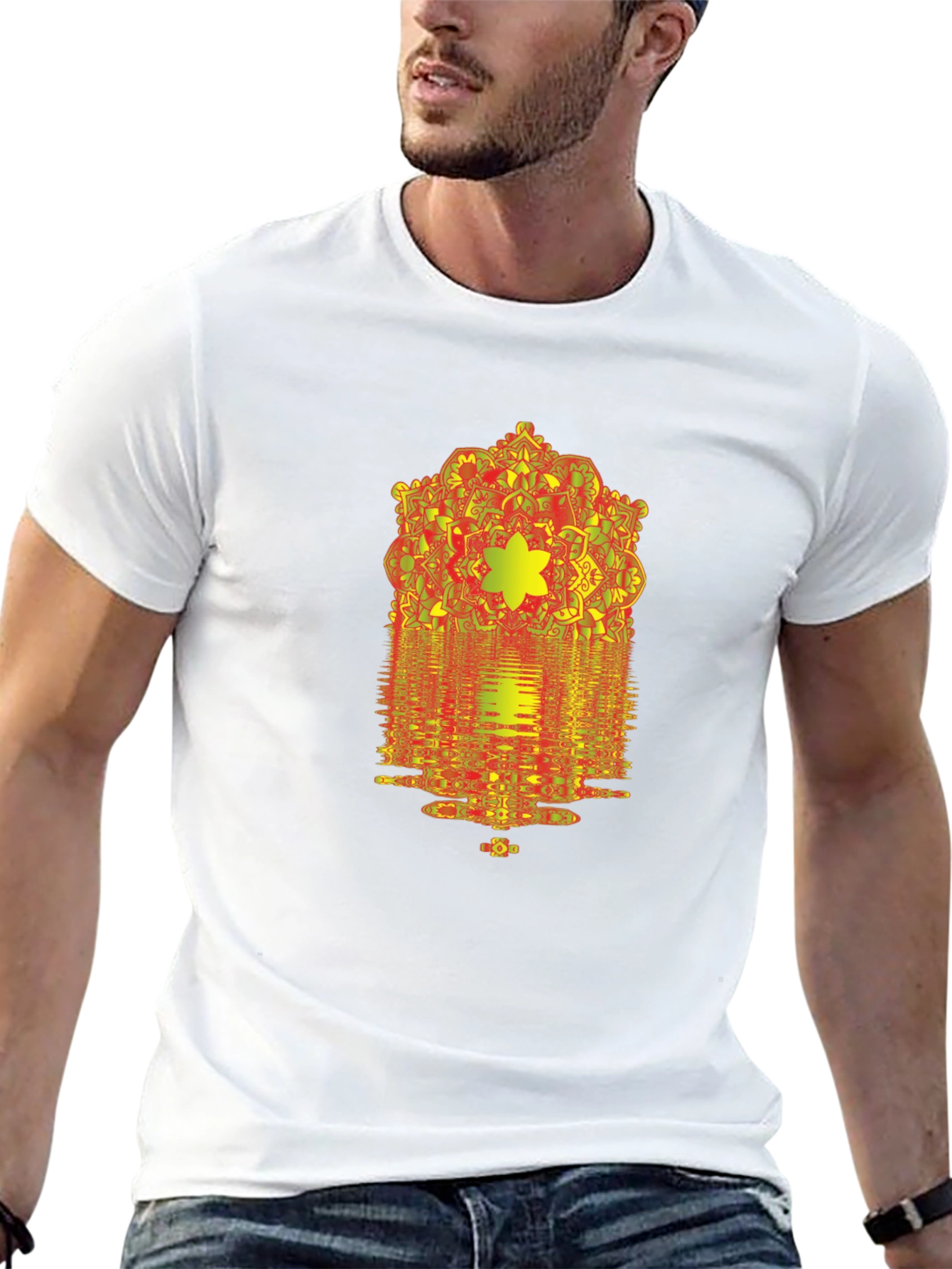 Geometric Mandala Graphic Print Black T-Shirt