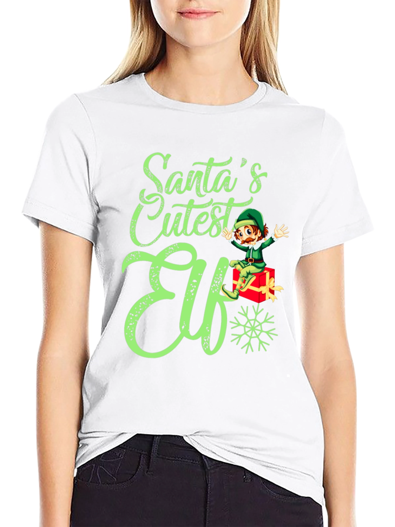 Santas Cutest Elf Christmas Graphic Tee Shirt