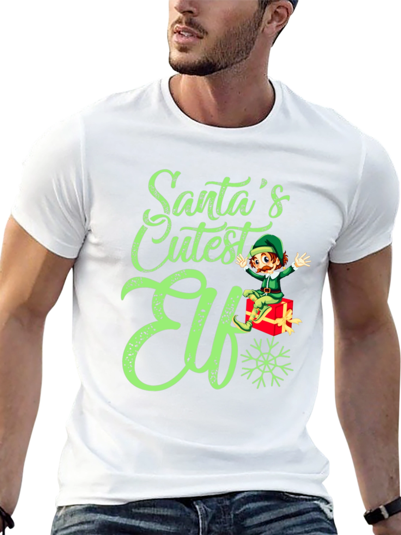 Santas Cutest Elf Christmas Graphic Tee Shirt