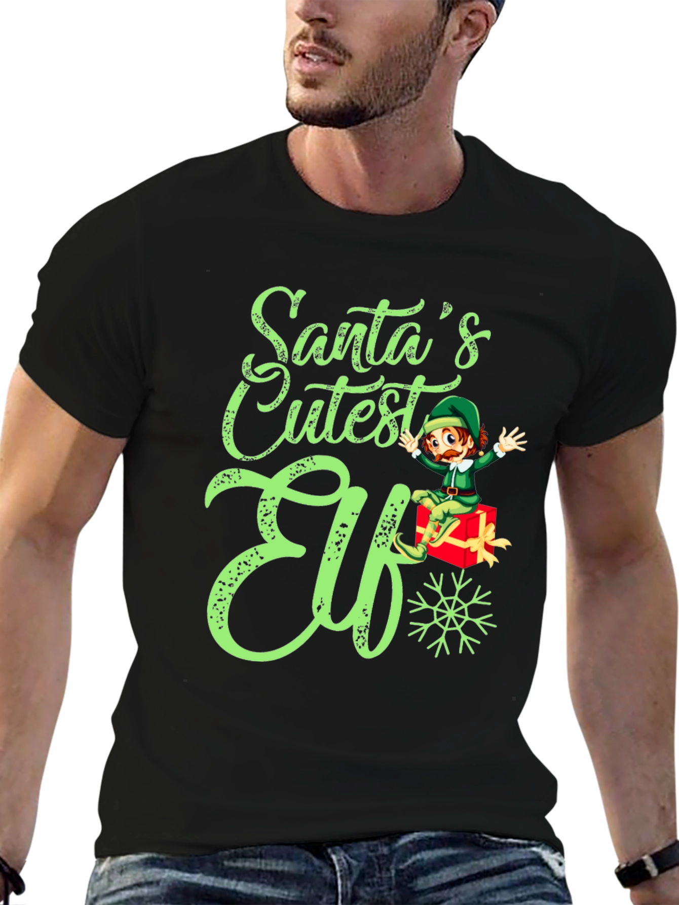Santas Cutest Elf Christmas Graphic Tee Shirt