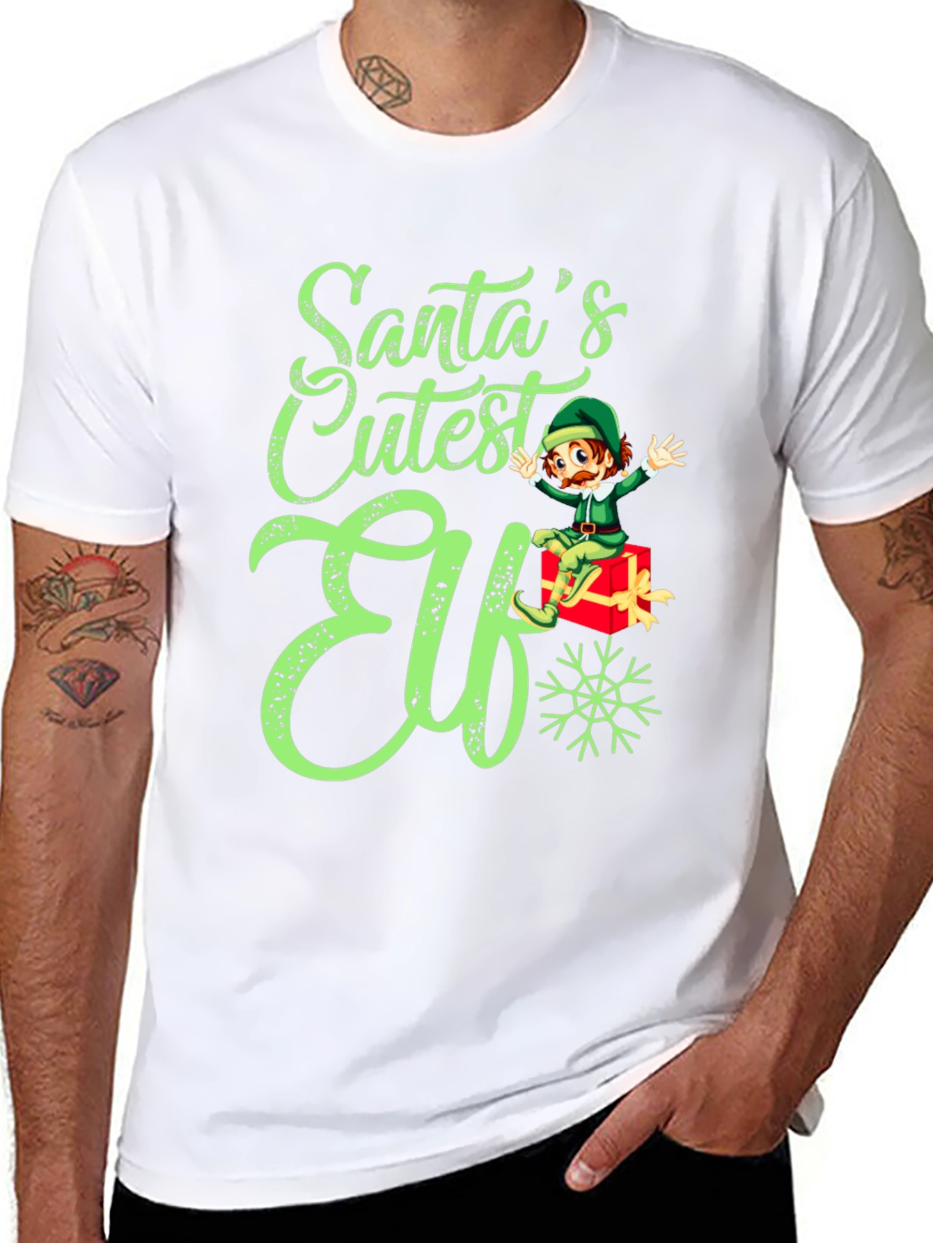 Santas Cutest Elf Christmas Graphic Tee Shirt