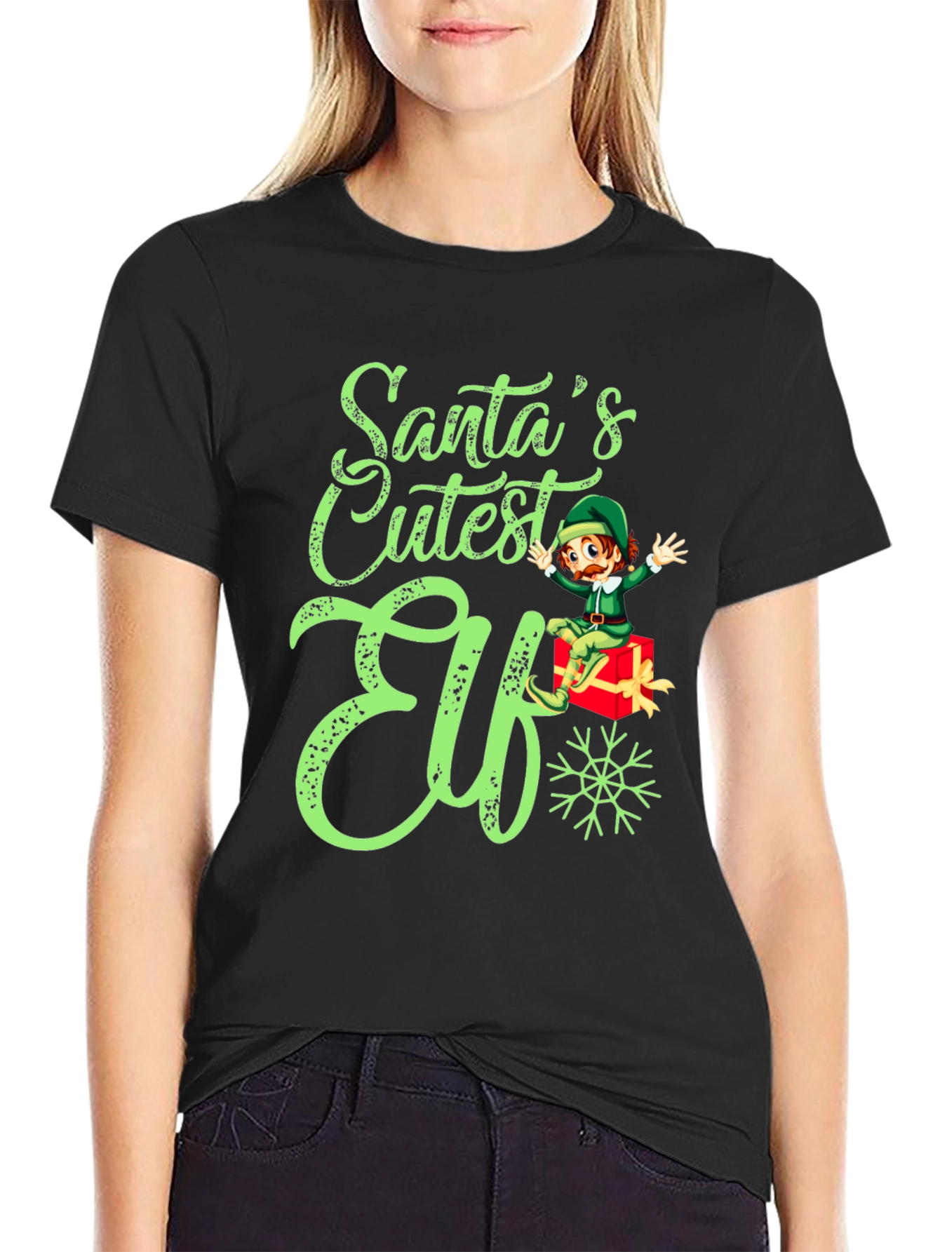 Santas Cutest Elf Christmas Graphic Tee Shirt