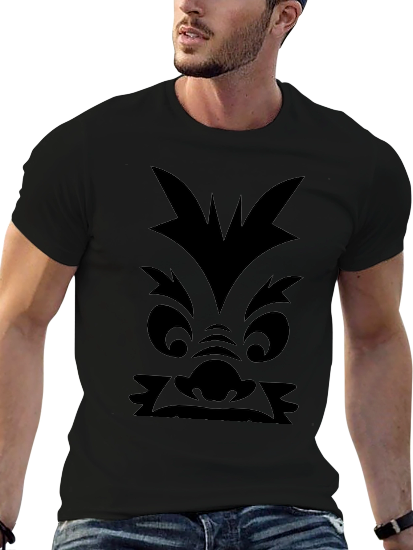 Monster Face Graphic Print Black T-Shirt