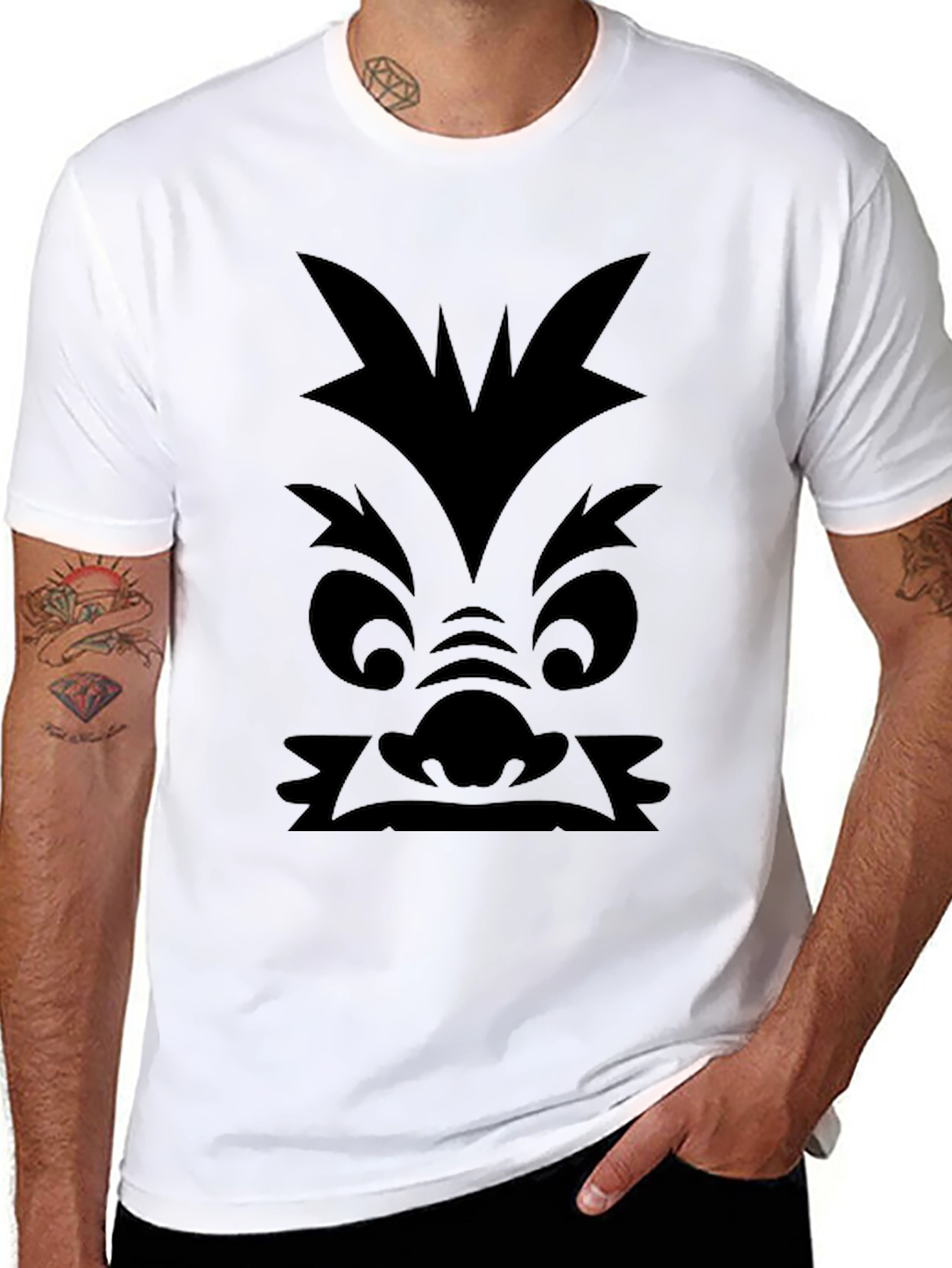 Monster Face Graphic Print Black T-Shirt