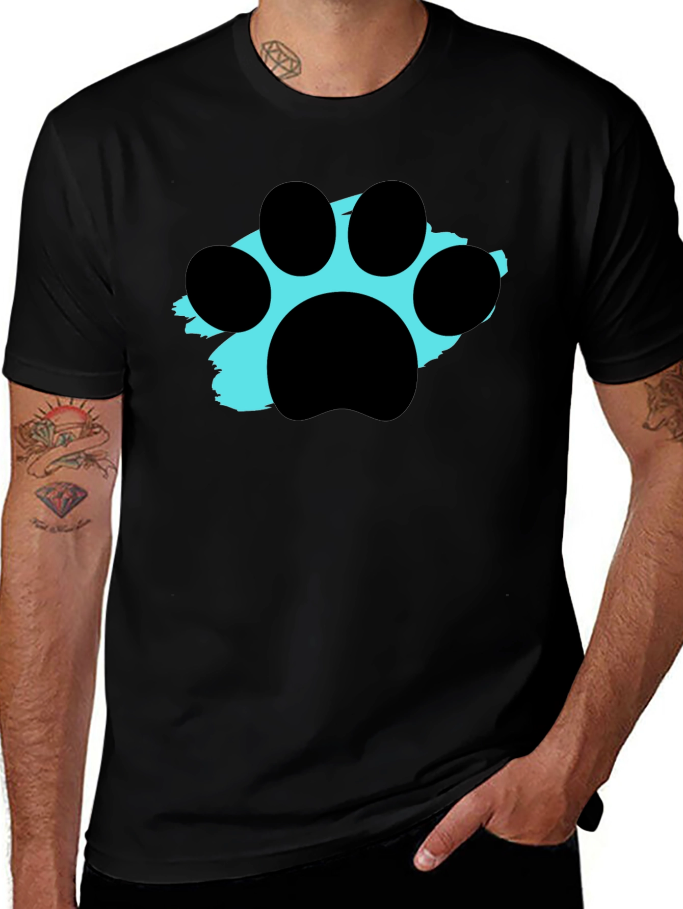 Paw Print Graphic Tee - Black Crewneck T-Shirt