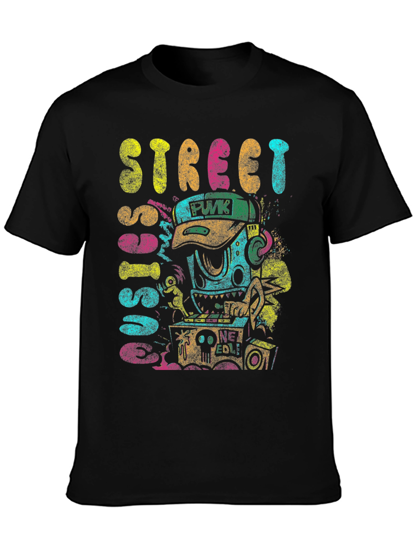 Street Sounds Graphic Tee - Black Cotton T-Shirt