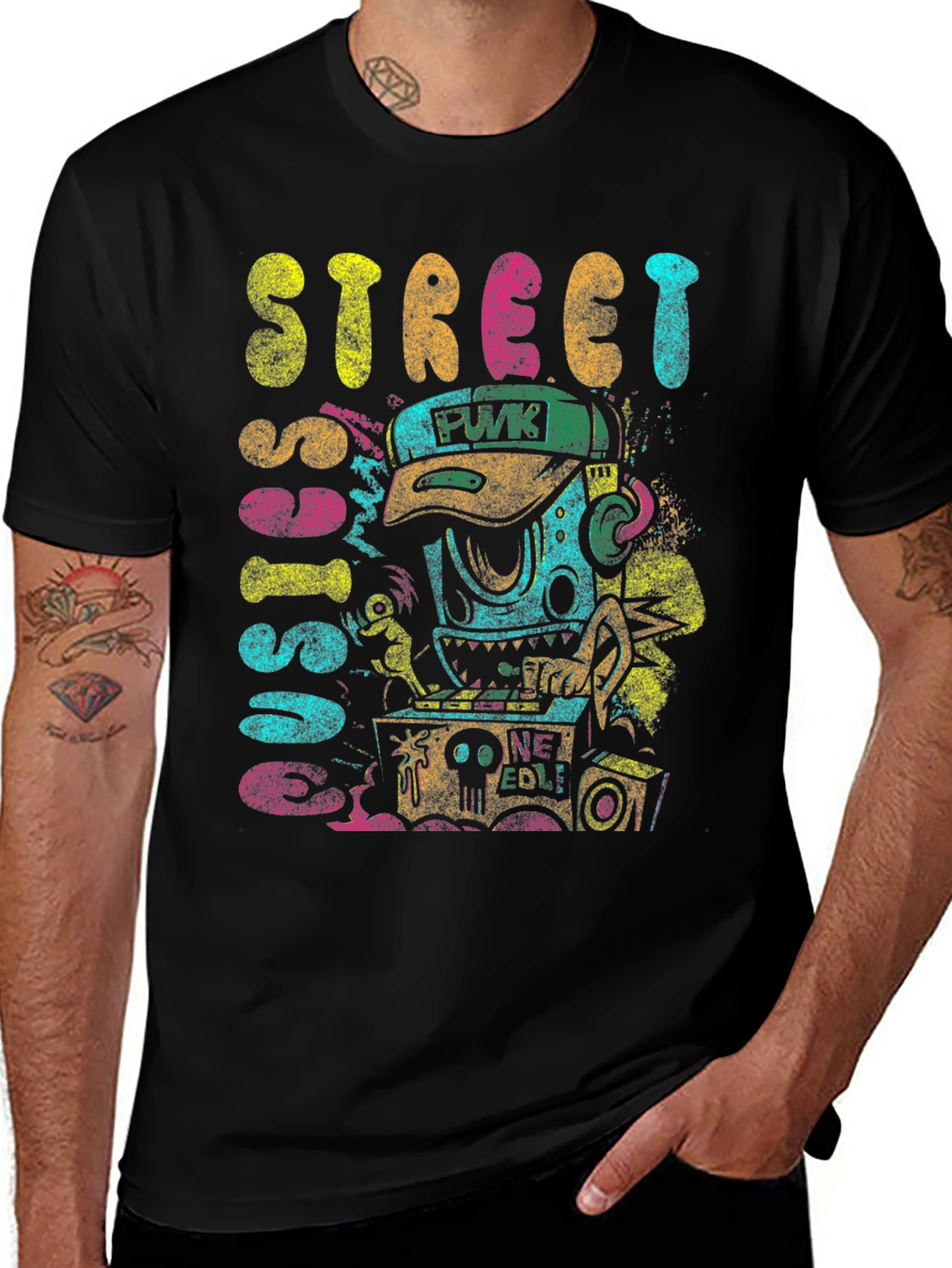 Street Sounds Graphic Tee - Black Cotton T-Shirt