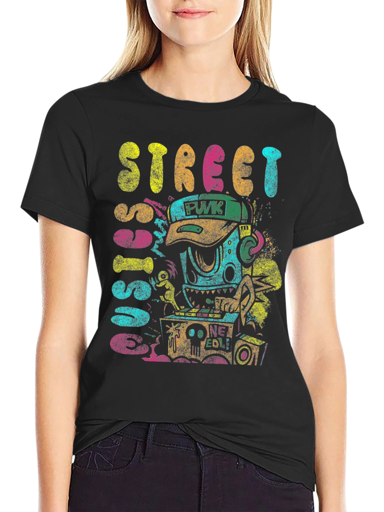 Street Sounds Graphic Tee - Black Cotton T-Shirt