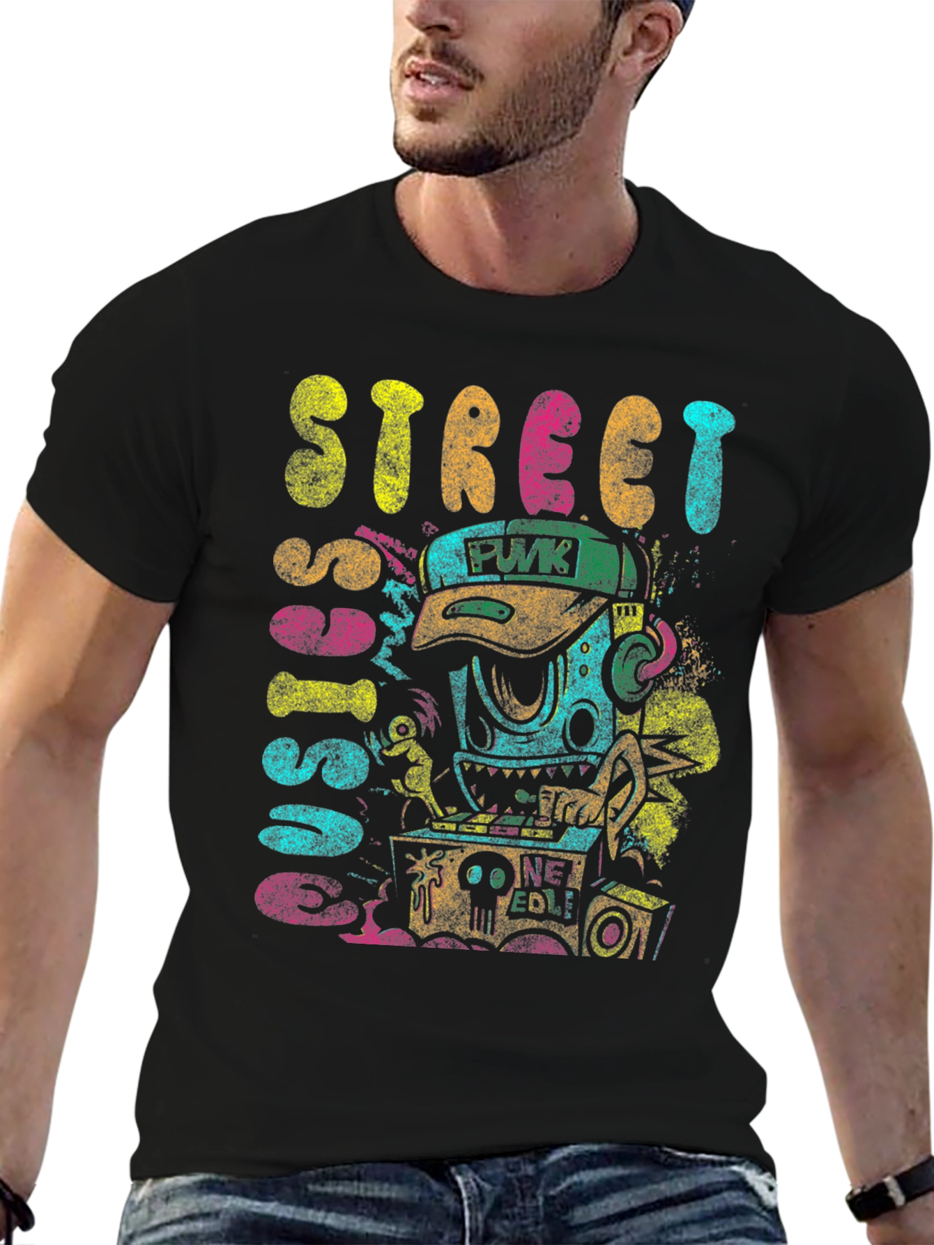 Street Sounds Graphic Tee - Black Cotton T-Shirt
