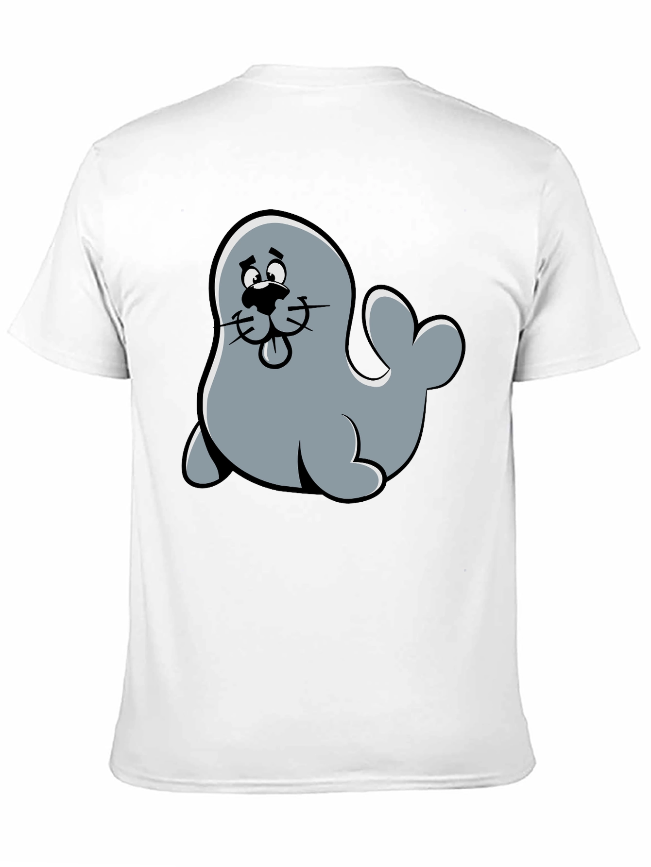 Cute Seal Cartoon Graphic Tee - Black