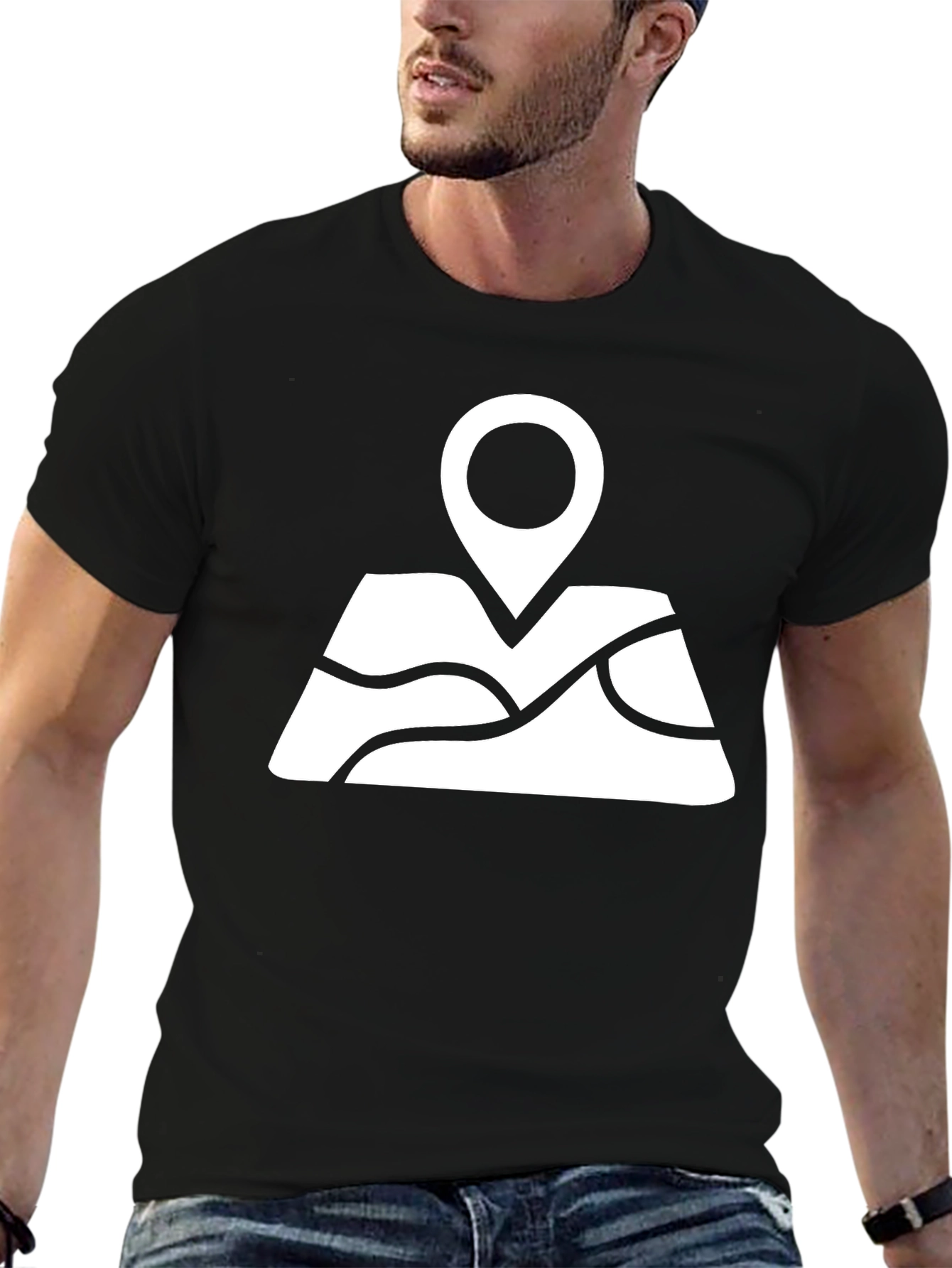 Map Pin Black T-Shirt - Adventure Awaits