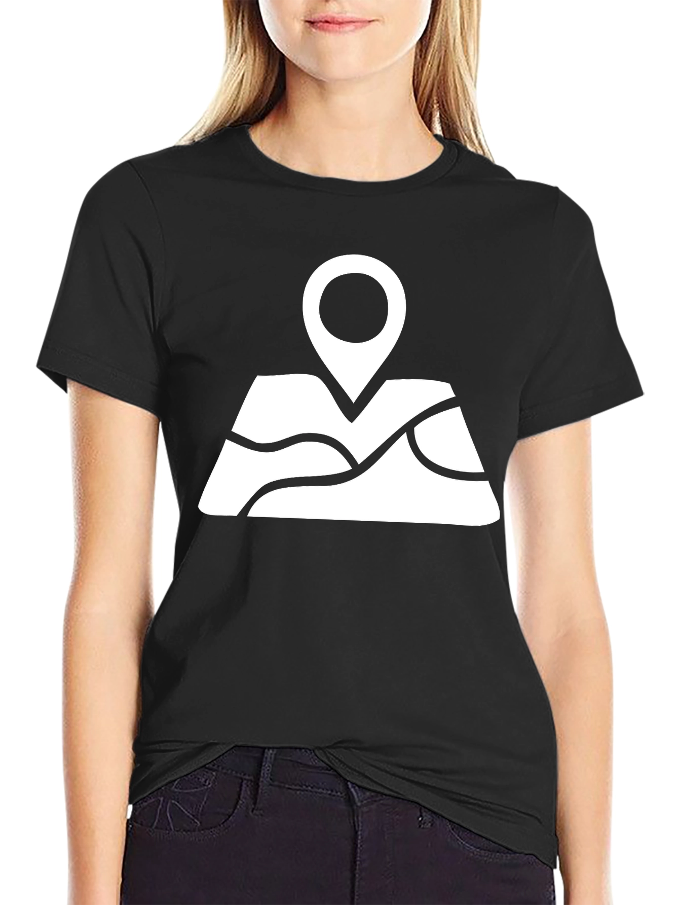 Map Pin Black T-Shirt - Adventure Awaits