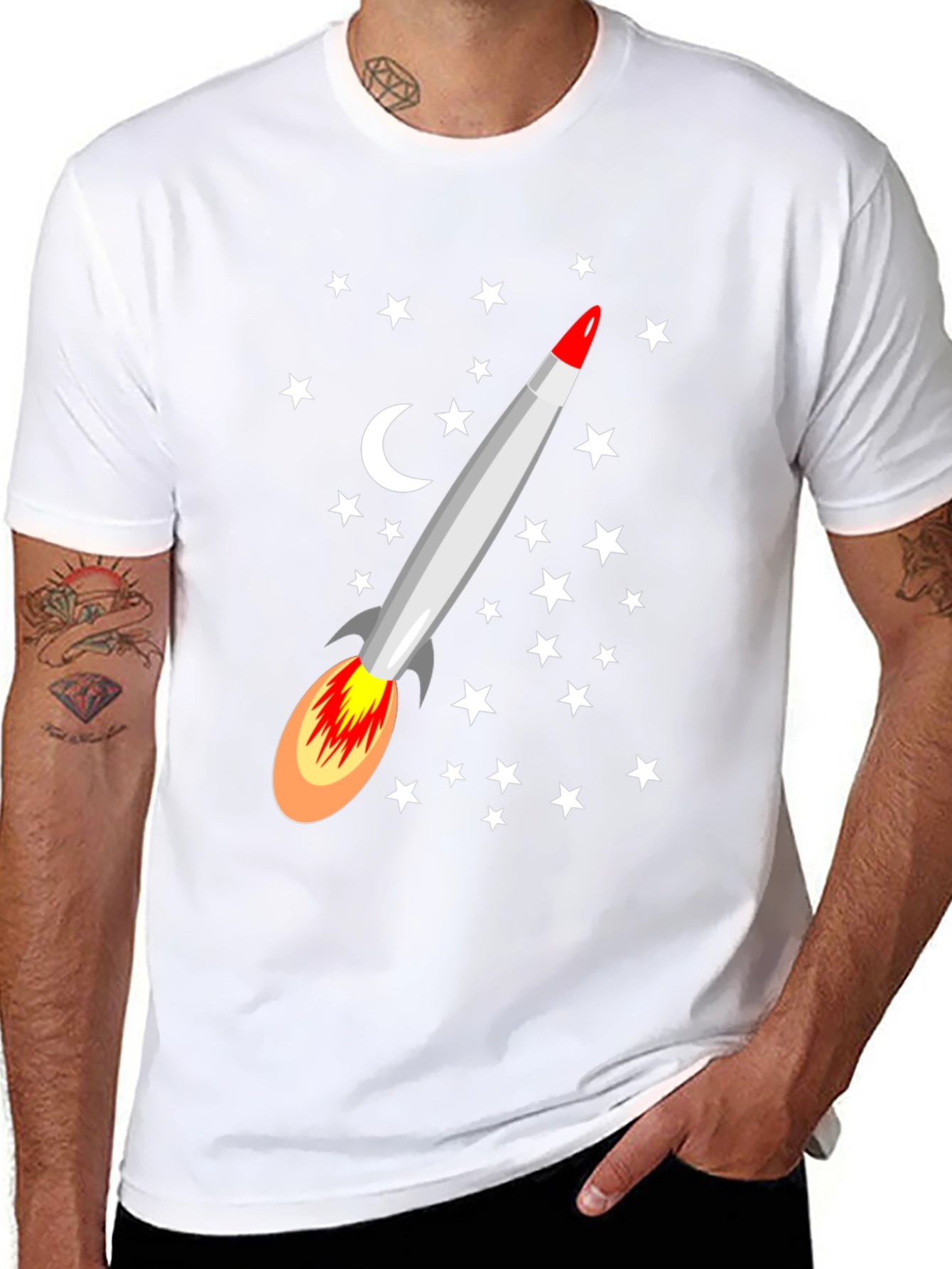 Rocket Starry Night Graphic T-Shirt
