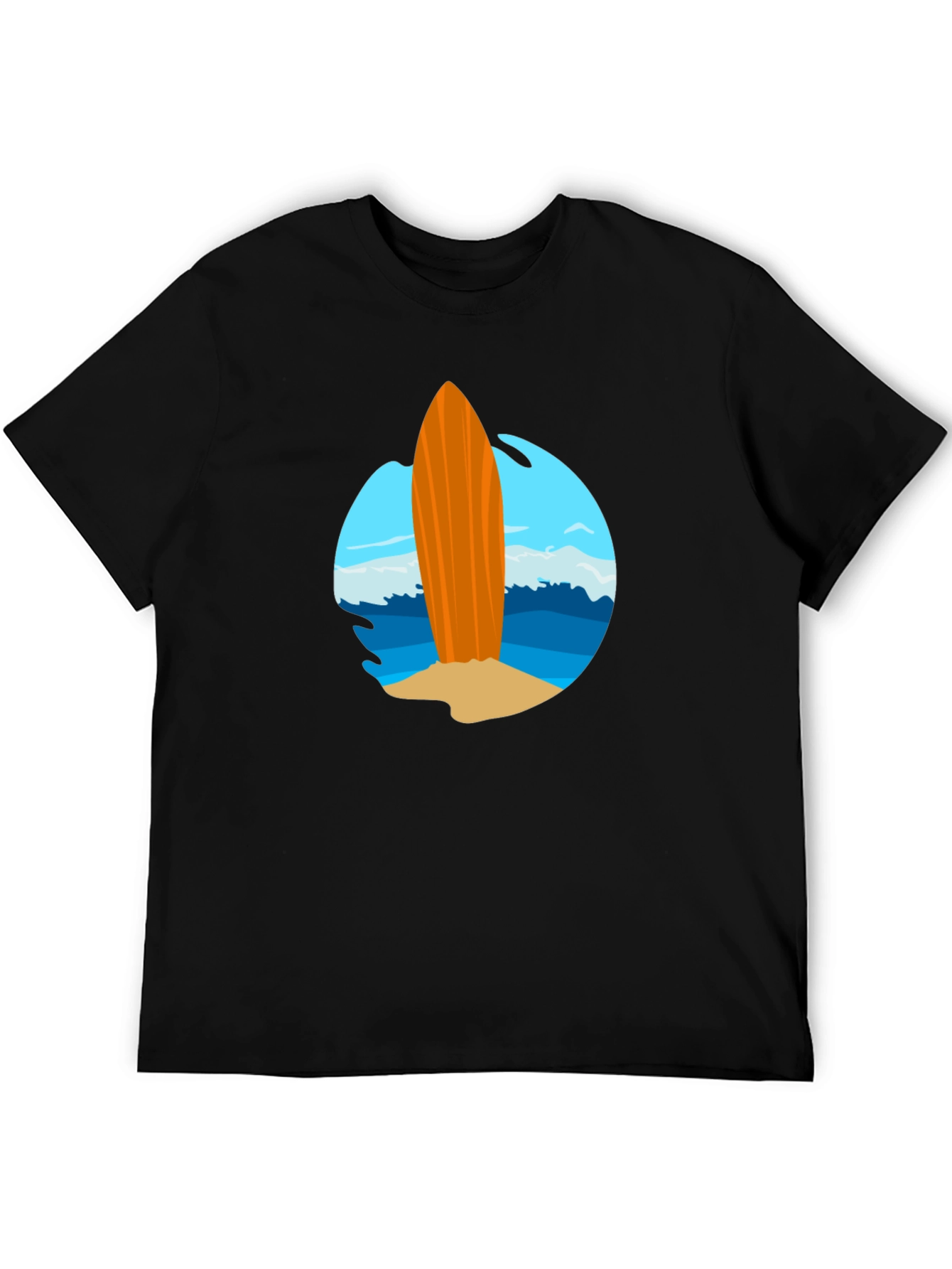 Surfboard Graphic Black Tee - Beach Vibes