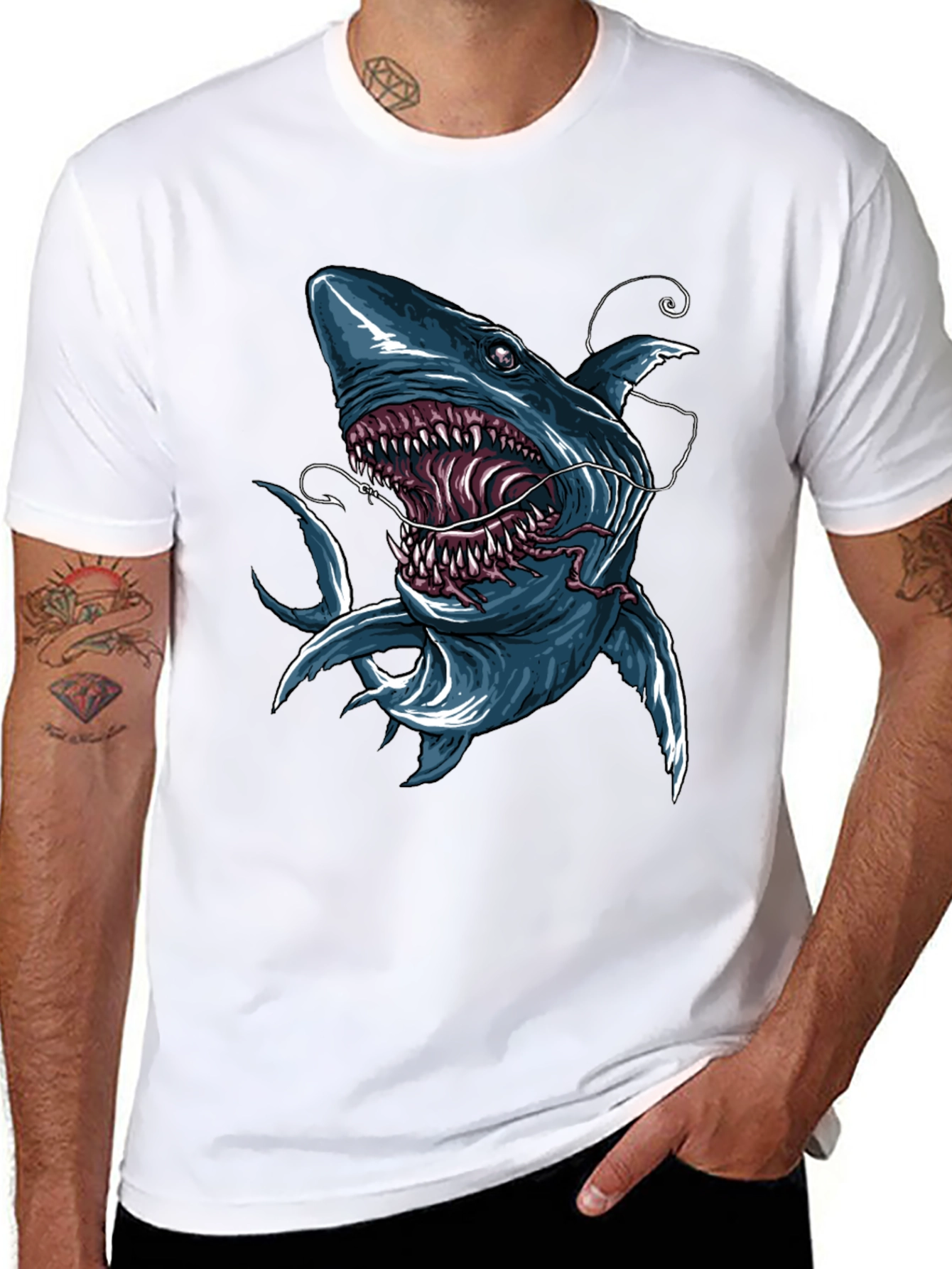 Mens Shark Graphic Print Black T-Shirt