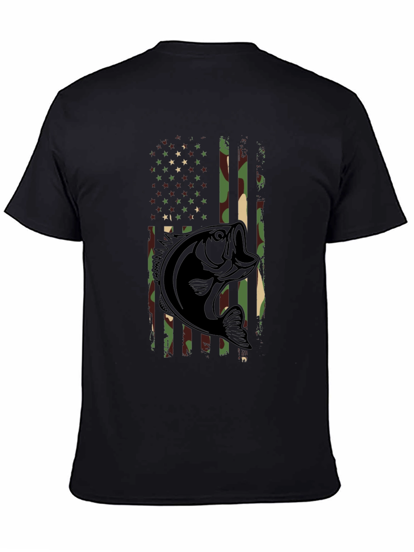 Camouflage American Flag Bass Fishing T-Shirt
