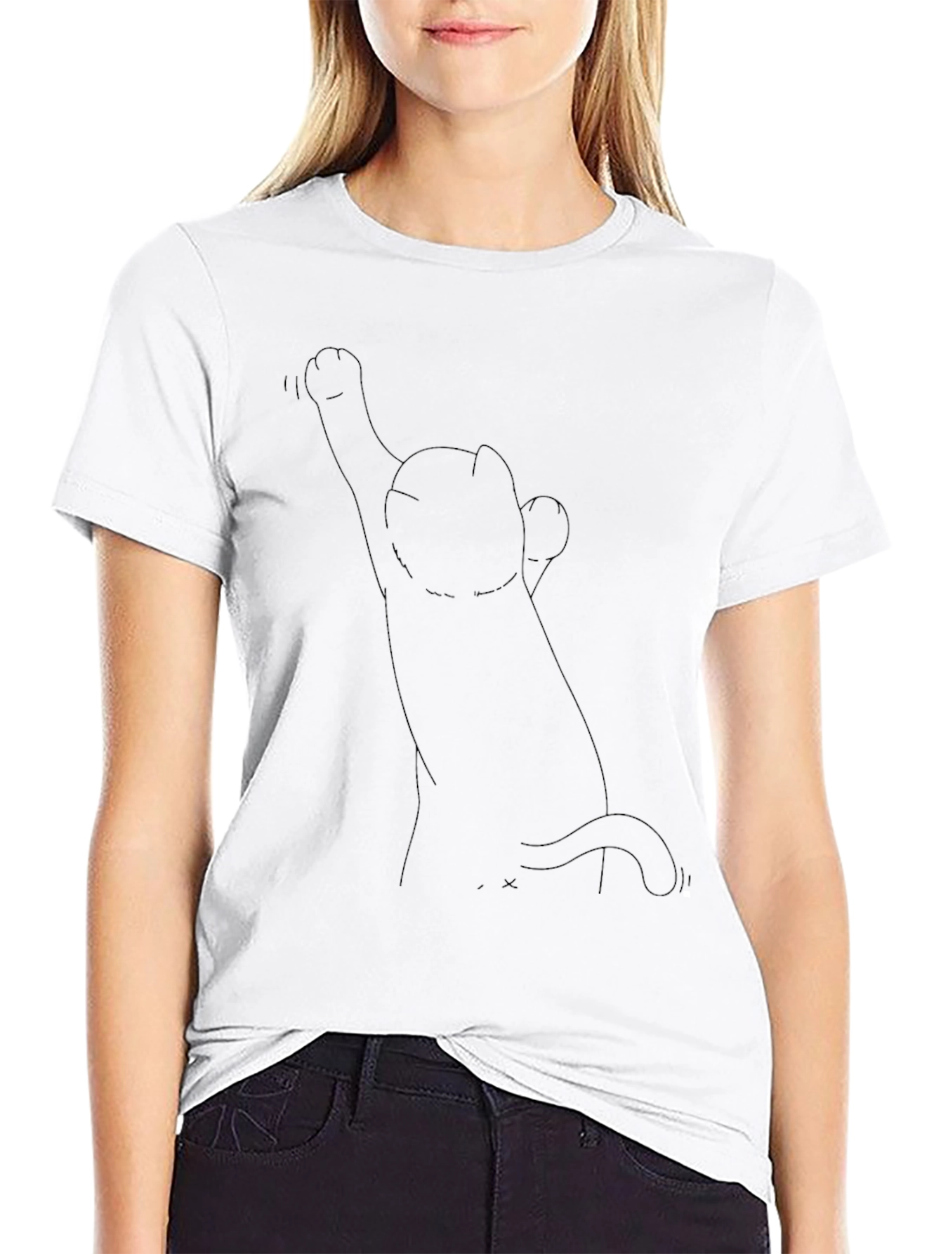 Mens Black T-Shirt with Cat Design