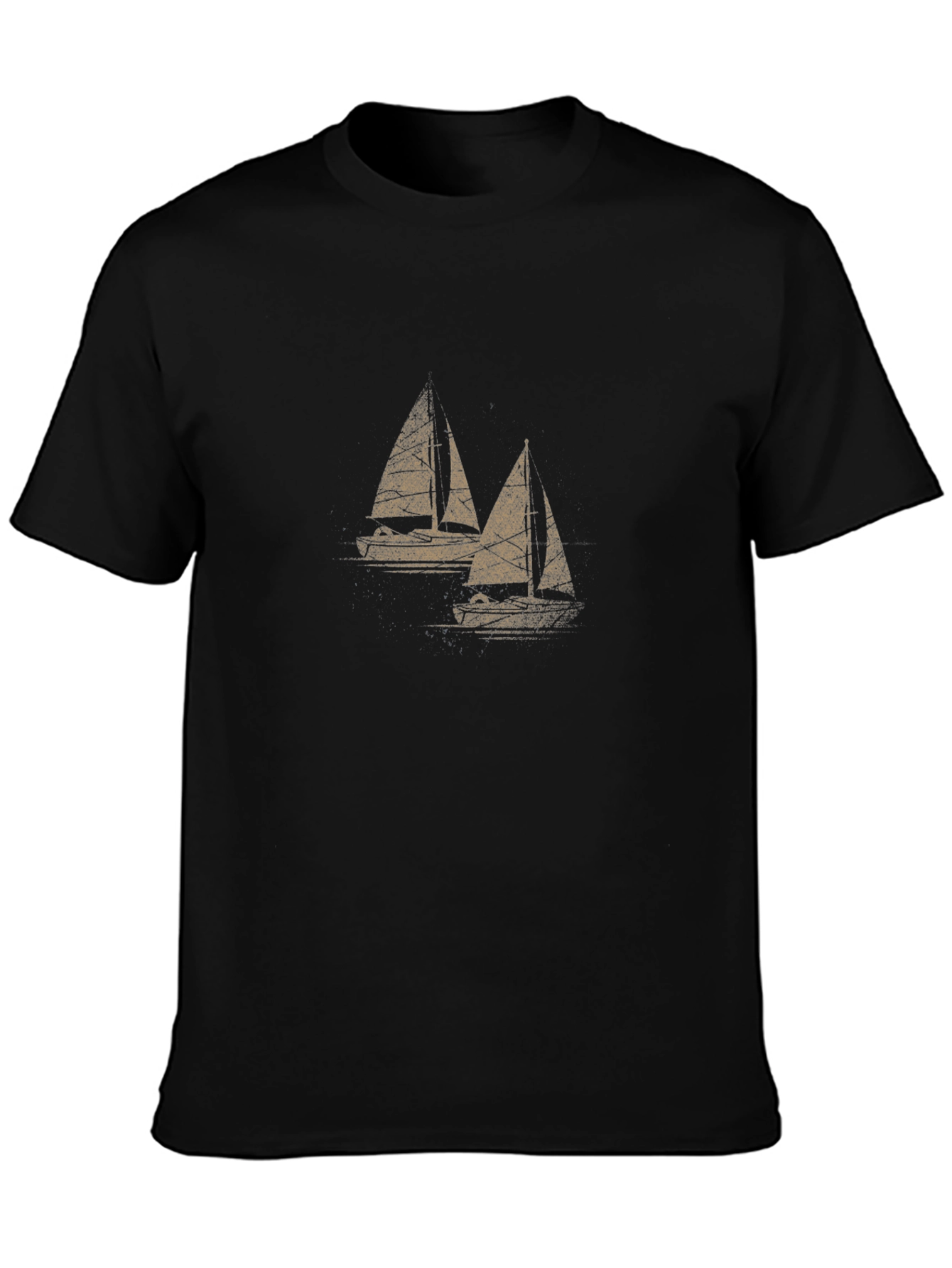 Sailboat Graphic Tee - Mens Black Cotton T-Shirt