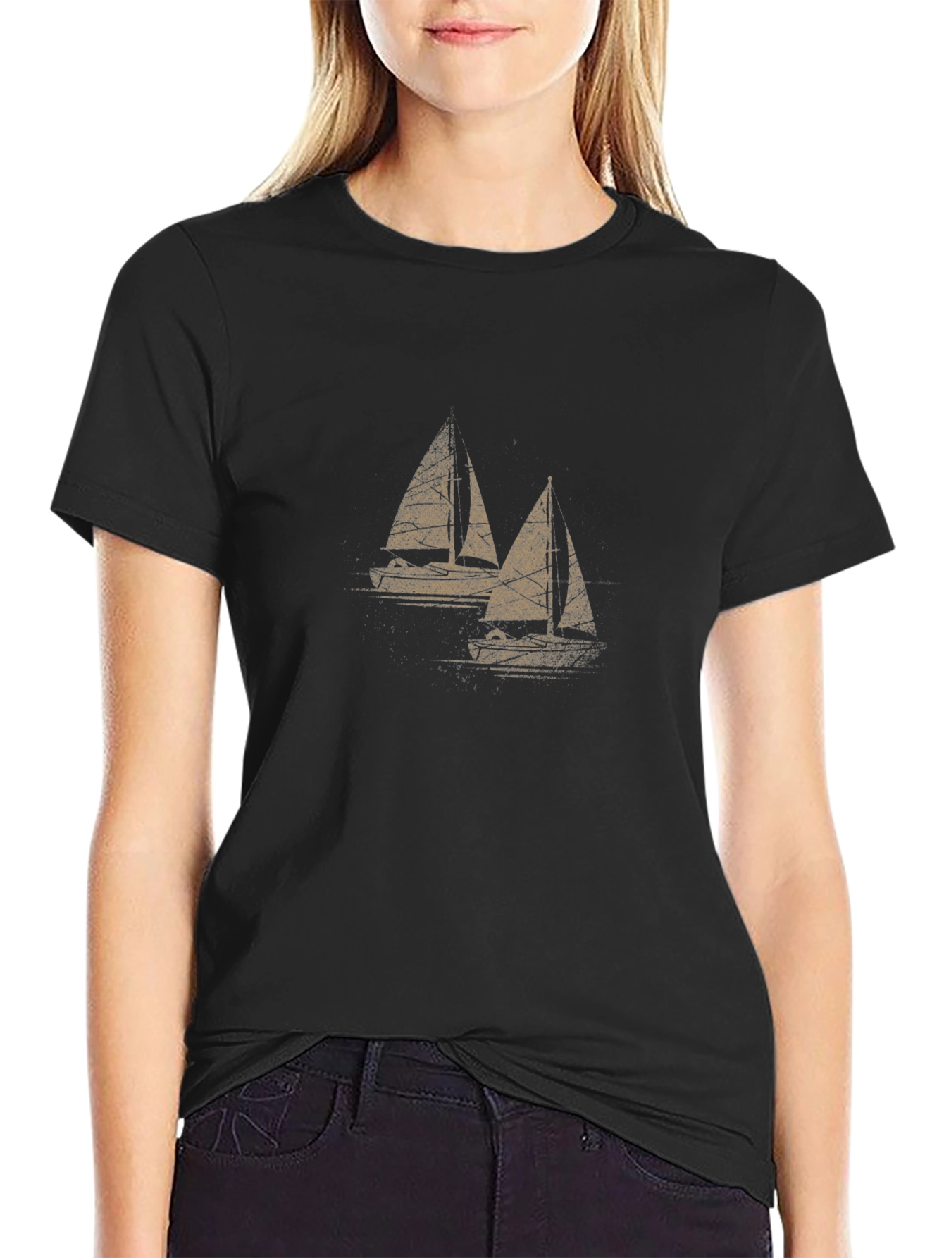 Sailboat Graphic Tee - Mens Black Cotton T-Shirt