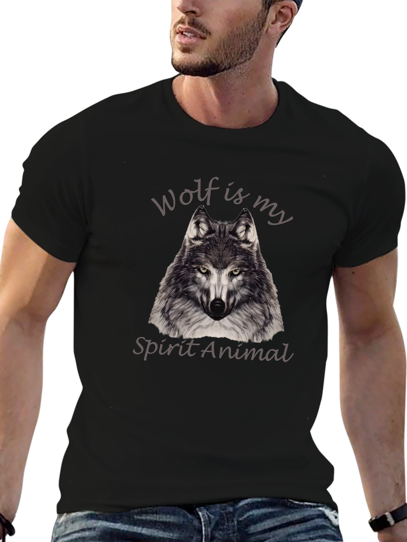 Wolf Spirit Animal Graphic Tee - Black