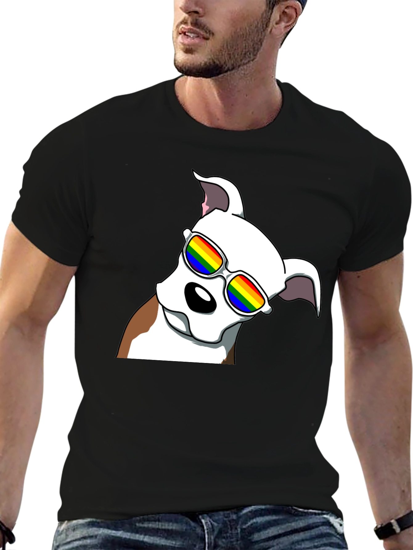 Cool Dog Tee - Rainbow Glasses Black T-Shirt