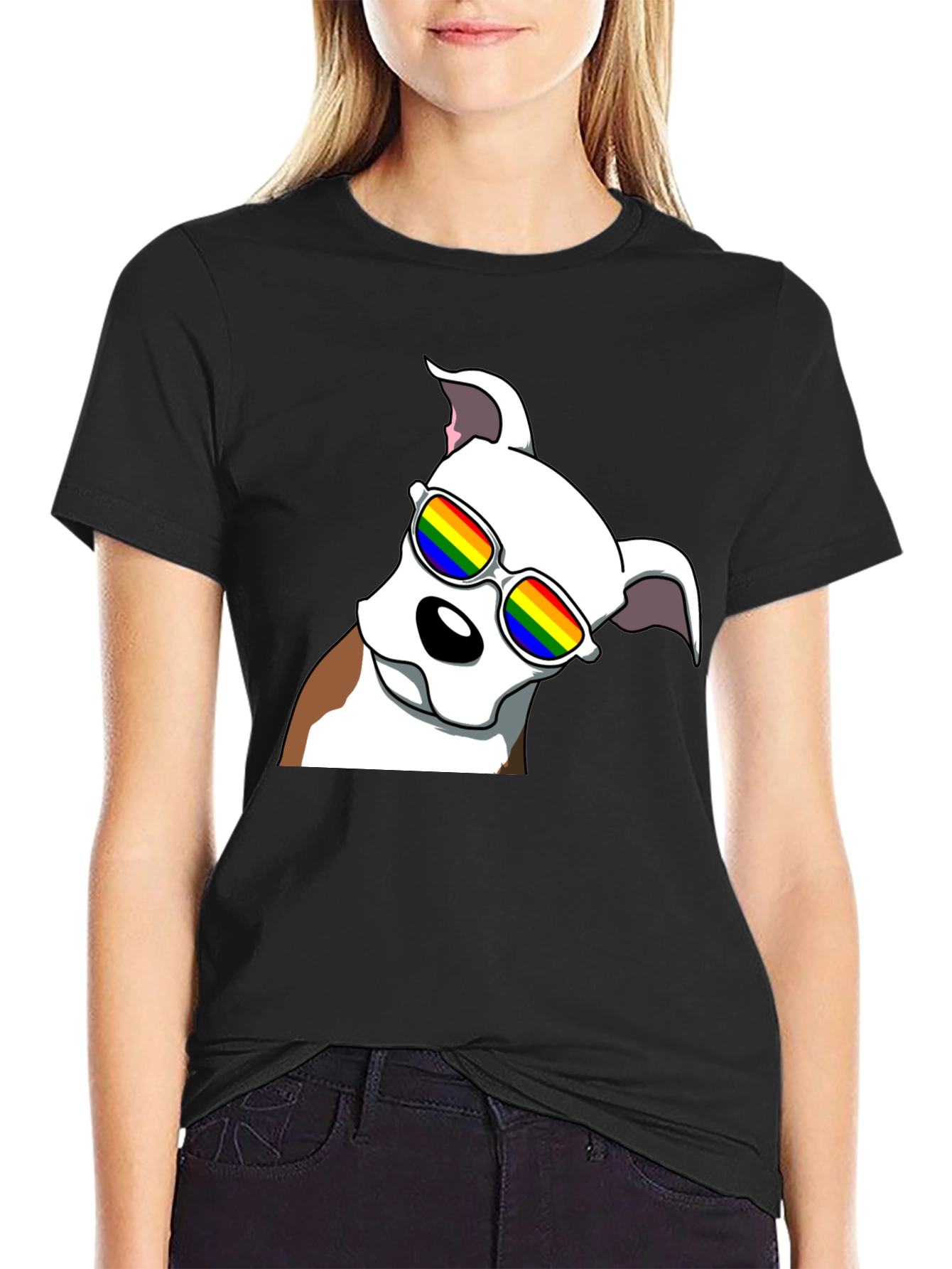 Cool Dog Tee - Rainbow Glasses Black T-Shirt