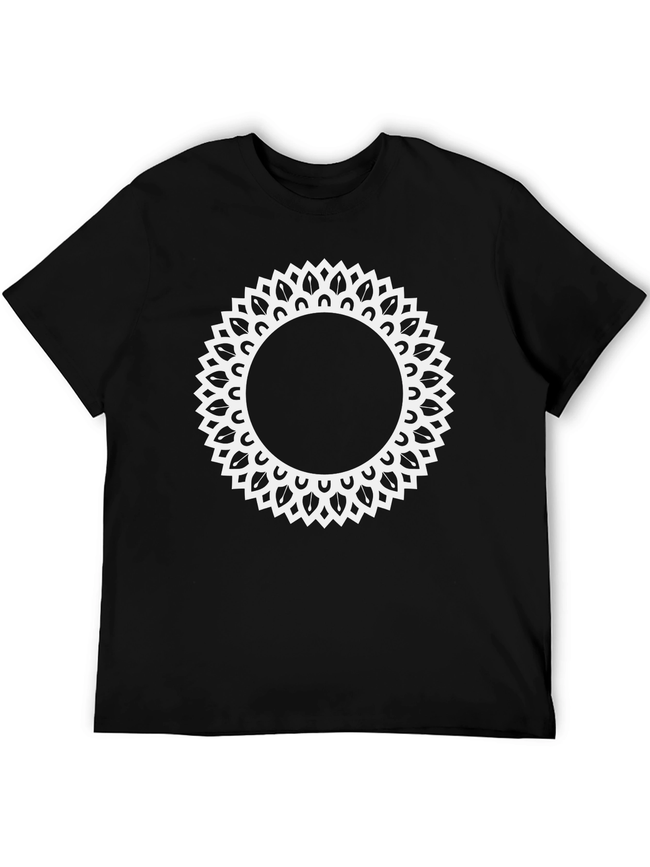 Black Tee with Ornamental Sun Mandala Design