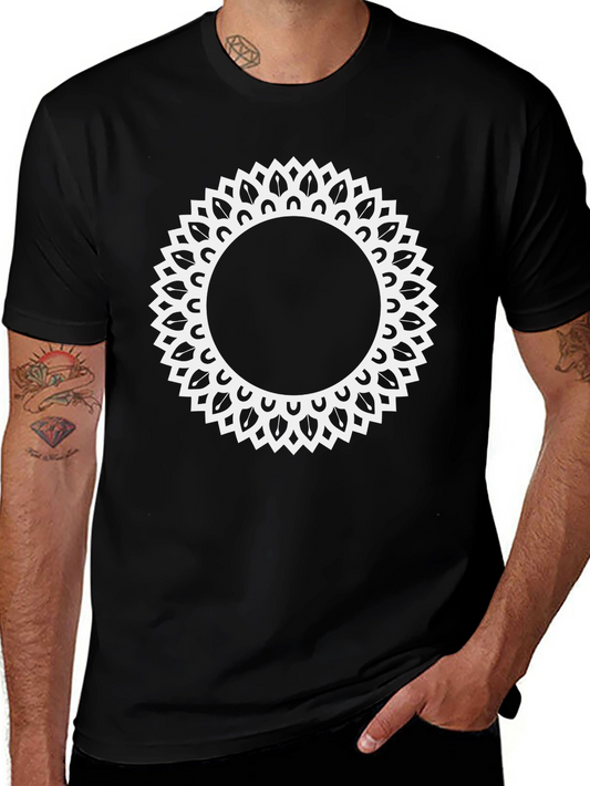 Black Tee with Ornamental Sun Mandala Design