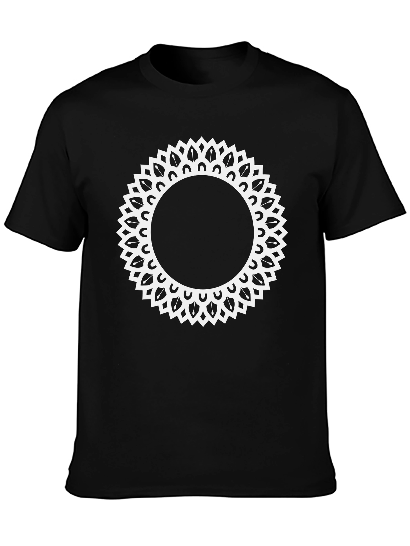 Black Tee with Ornamental Sun Mandala Design