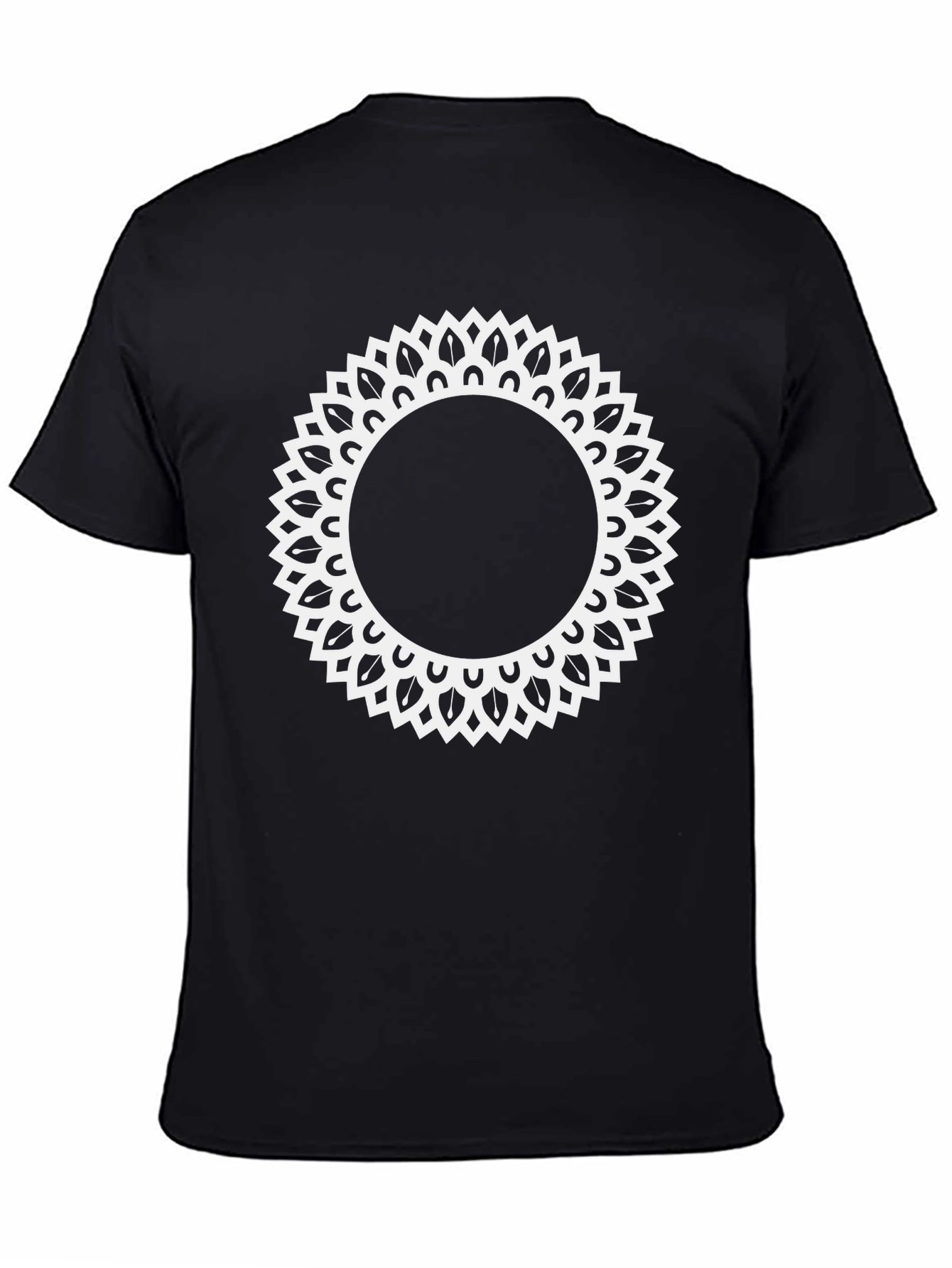 Black Tee with Ornamental Sun Mandala Design