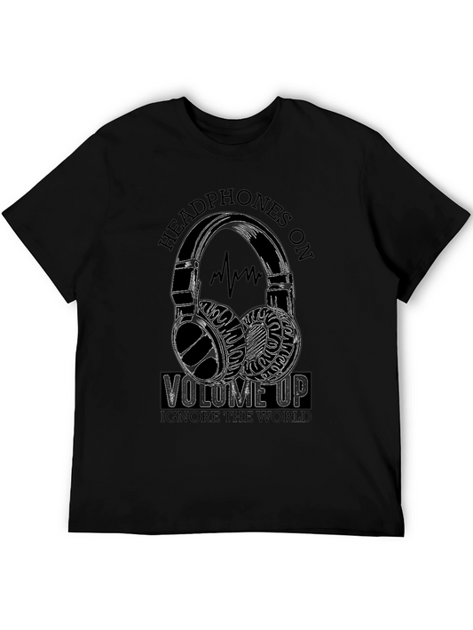 Headphones On Volume Up Black T-Shirt