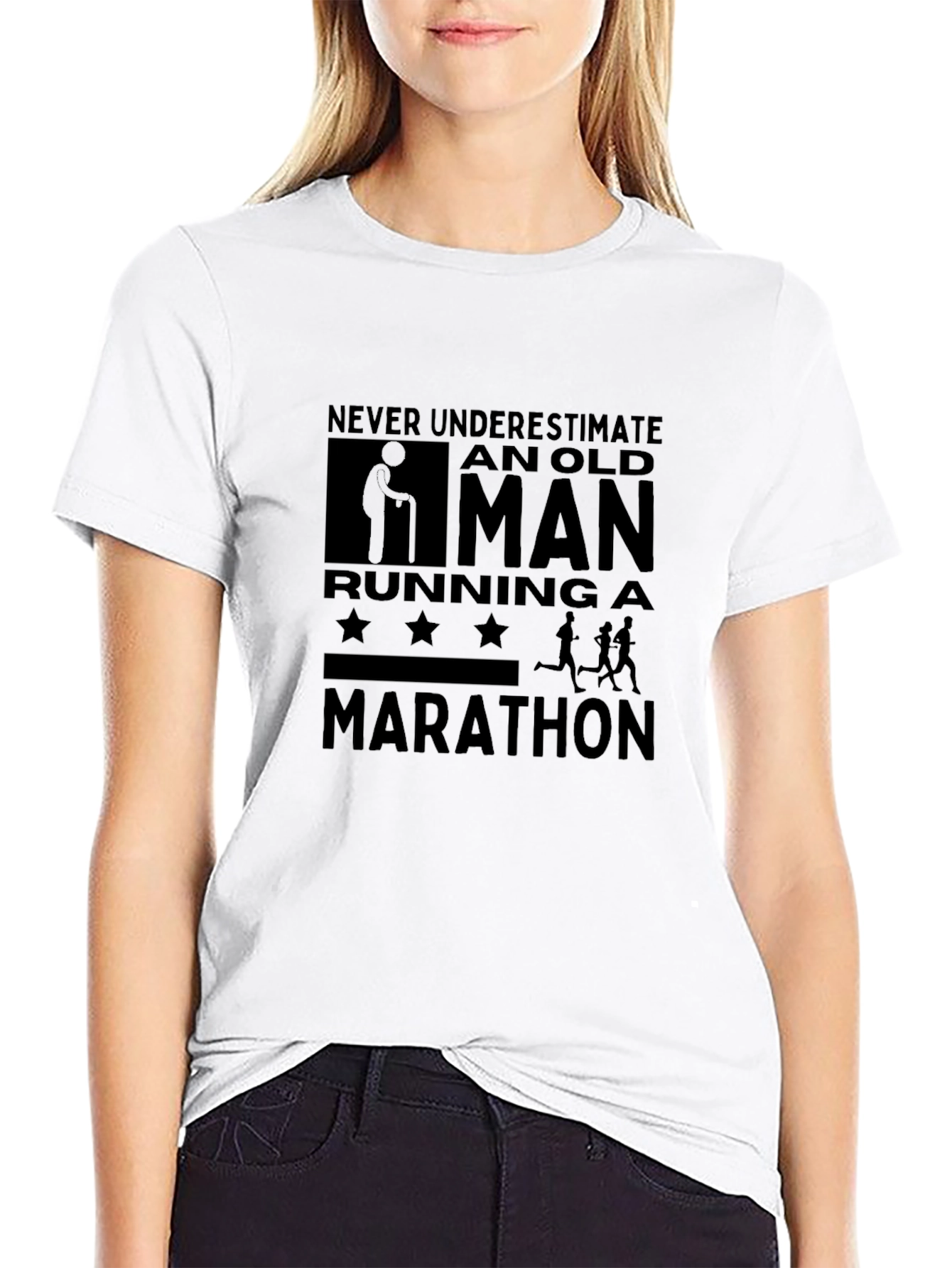 Old Man Marathon Running Graphic Tee - Black