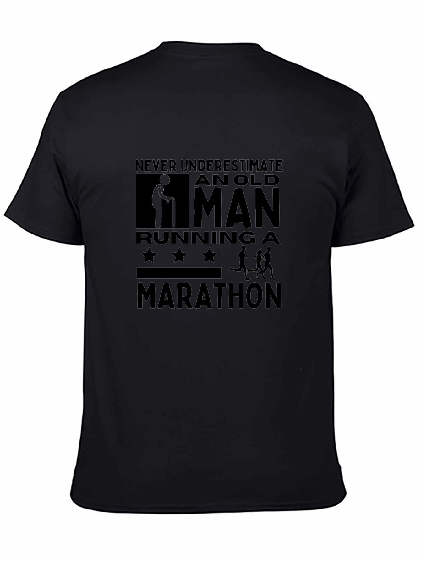 Old Man Marathon Running Graphic Tee - Black