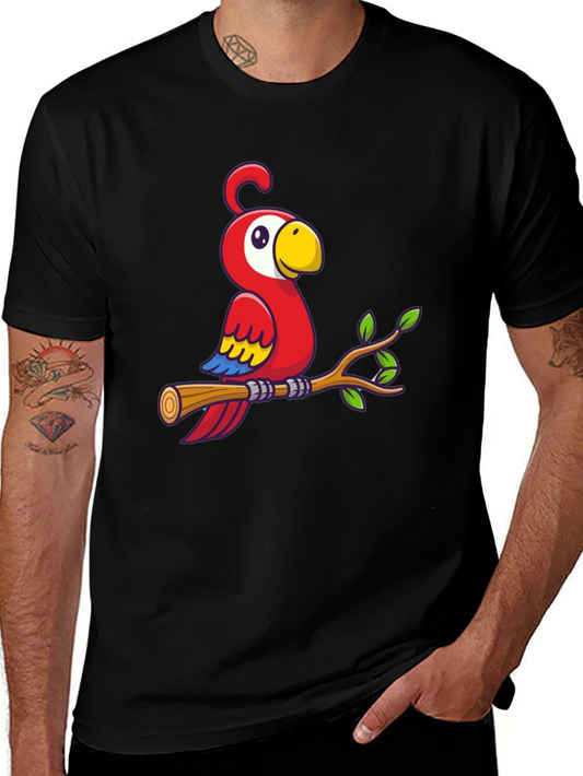 Cartoon Parrot on Branch Graphic T-Shirt
