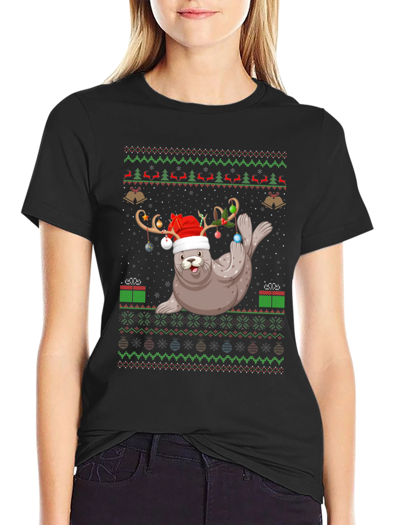 Festive Seal Christmas Sweater Tee