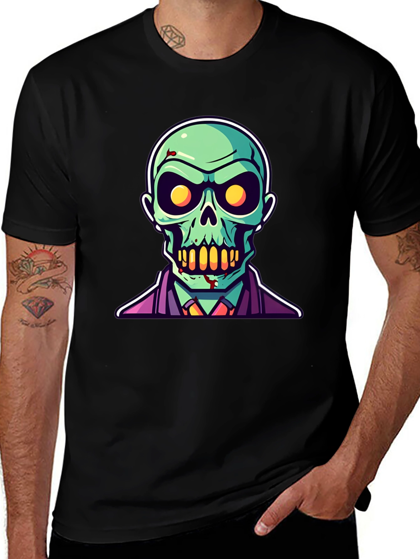 Zombie Cartoon Graphic Tee - Black Halloween Shirt