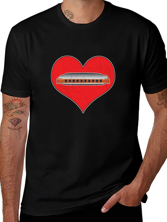 Harmonica Heart T-Shirt - Music Lover Tee